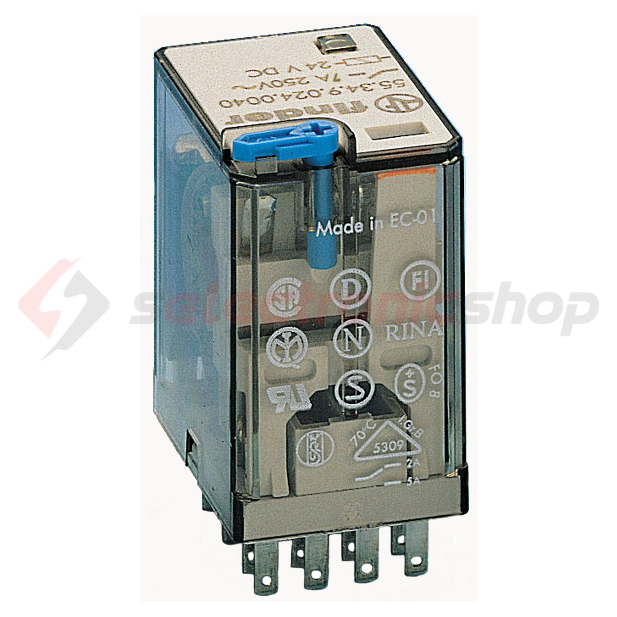 Általános célú relé 7A 4-v dugaszolós 24VDC monostabil IP20 55.34.9.024.0040 FINDER - 553490240040