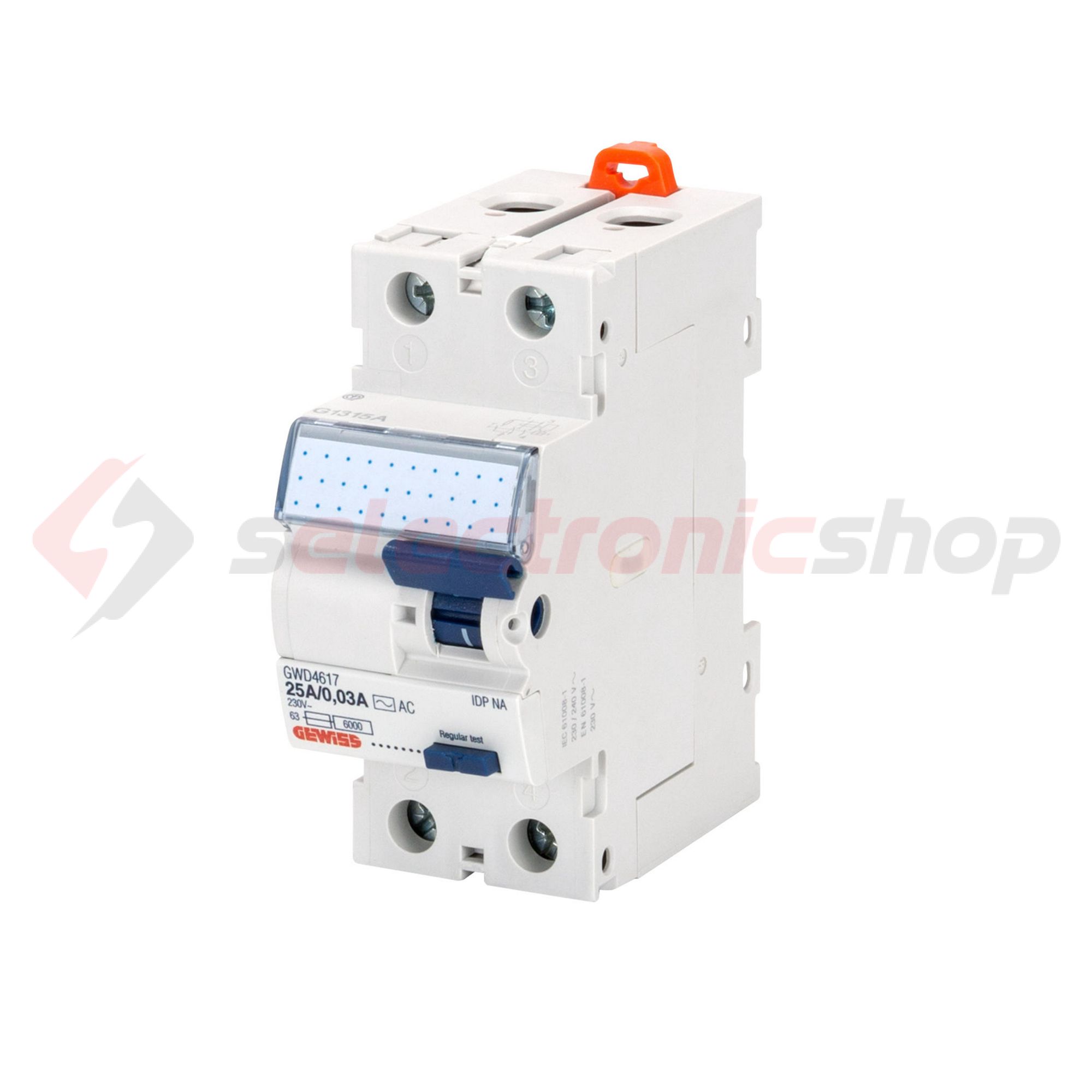Áram-védőkapcsoló (Fi-relé) analóg 2P 40A 30mA A-típus 6kA 90RCD IDP NA GEWISS - GWD4827