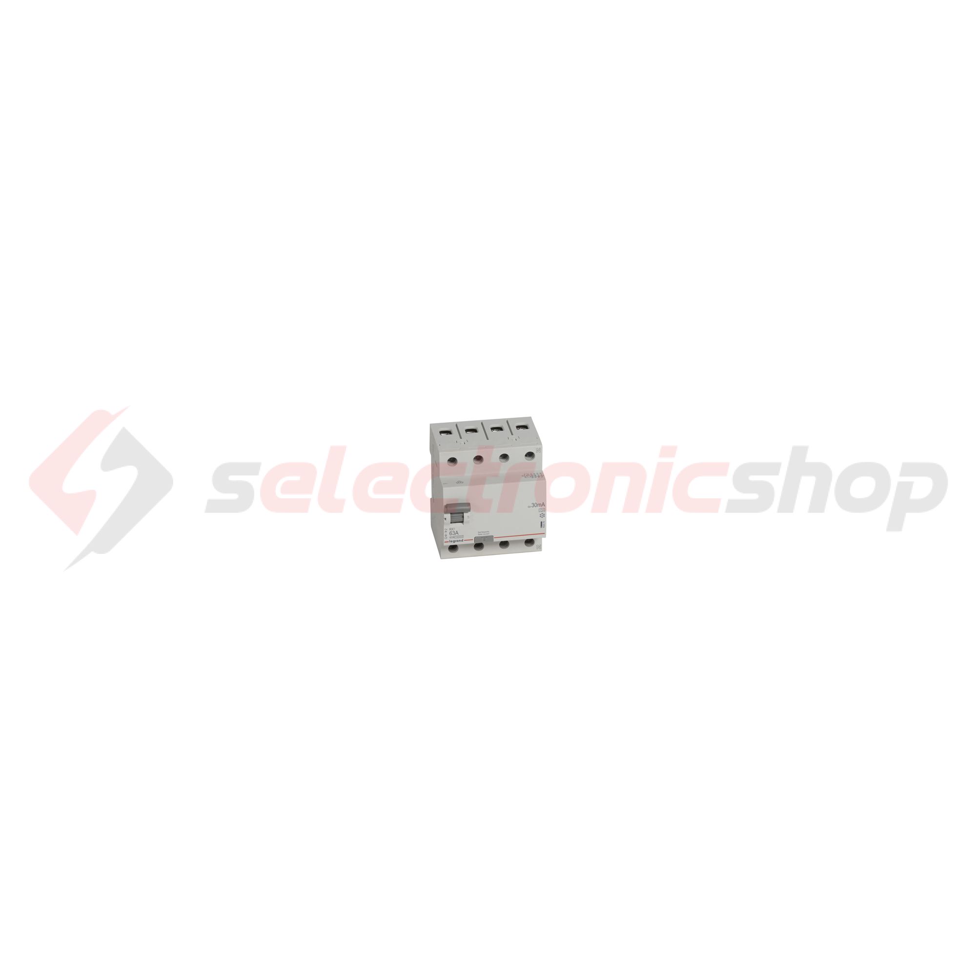 Áram-védőkapcsoló (Fi-relé) analóg 3P+N 63A 30mA A-típus 10kA RX3 LEGRAND - 402076