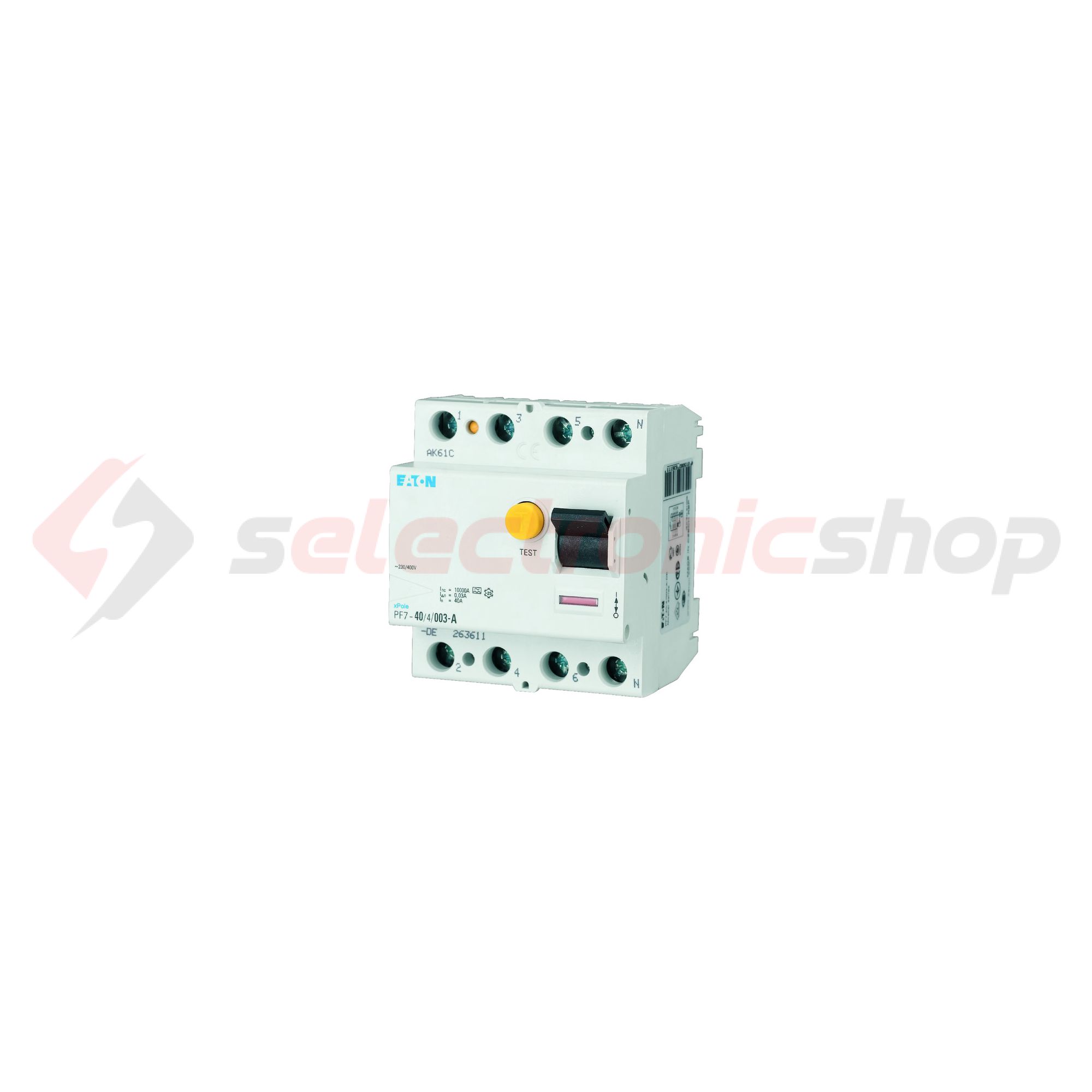 Áram-védőkapcsoló (Fi-relé) analóg 3P+N 63A 30mA AC-típus 10kA PF7-63/4/003-DE EATON - 263590