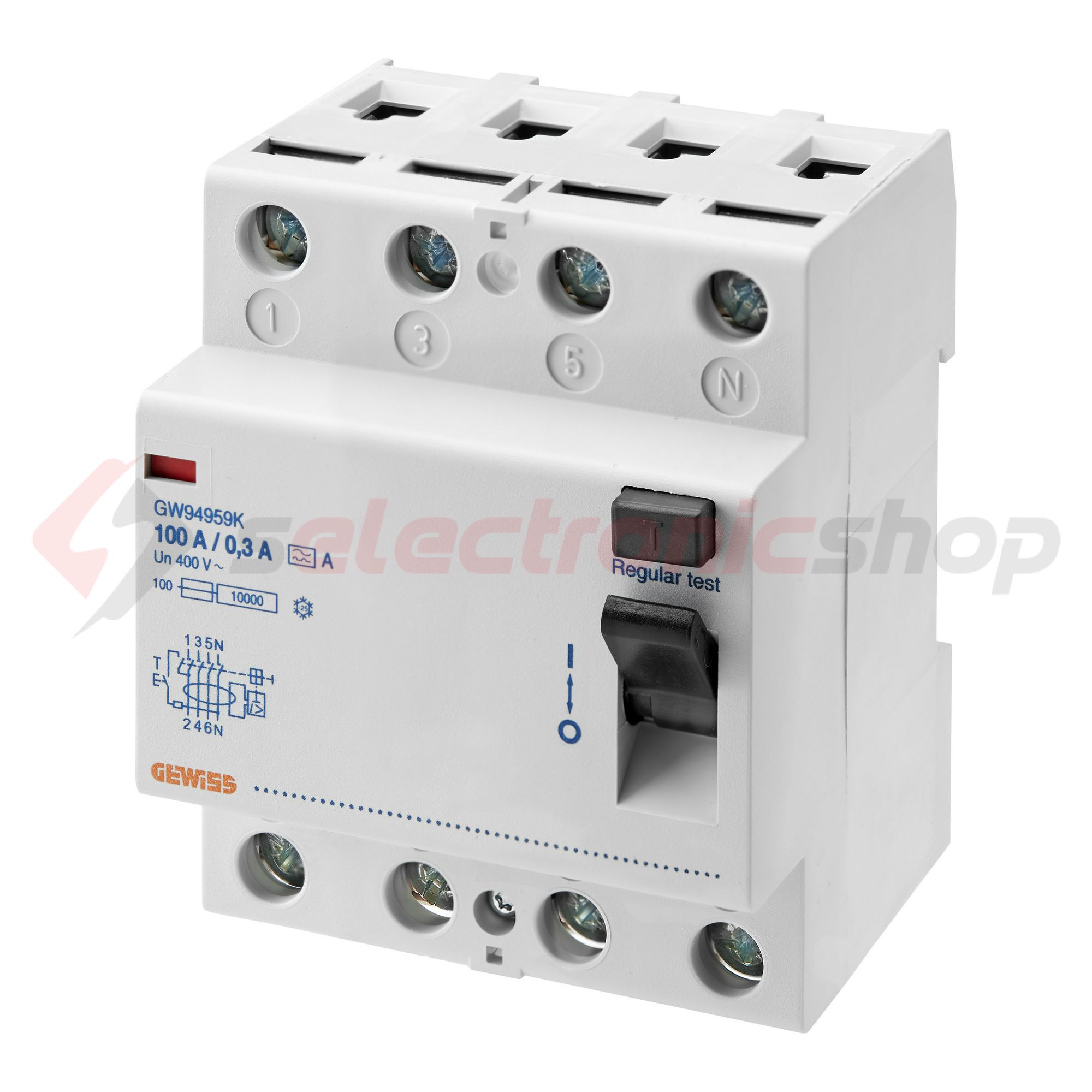Áram-védőkapcsoló (Fi-relé) analóg 4P 100A 300mA A-típus 6kA 90RCD SD GEWISS - GW94959K