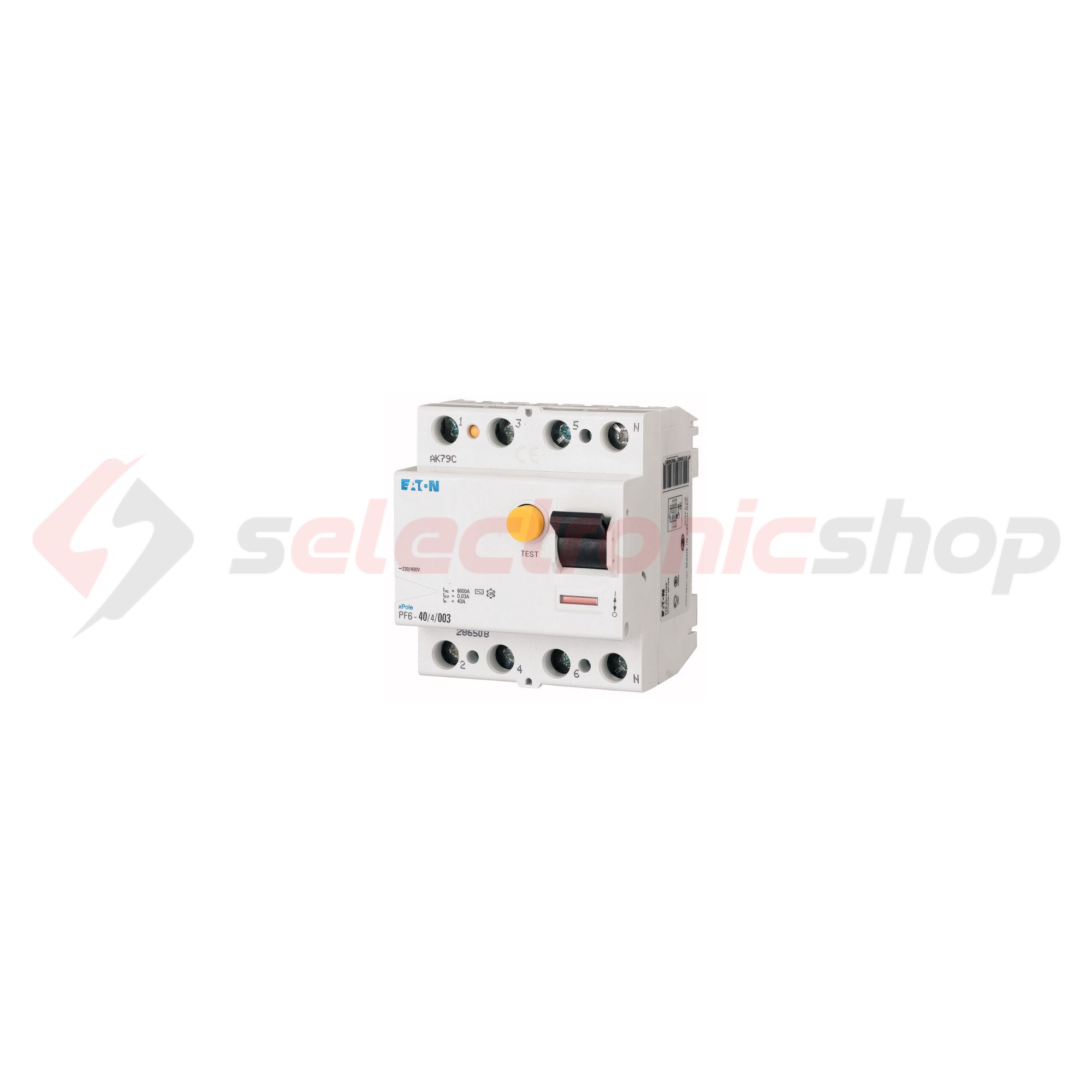 Áram-védőkapcsoló (Fi-relé) analóg 4P 40A 30mA A-típus 6kA PF6-40/4/003-A EATON - 112933