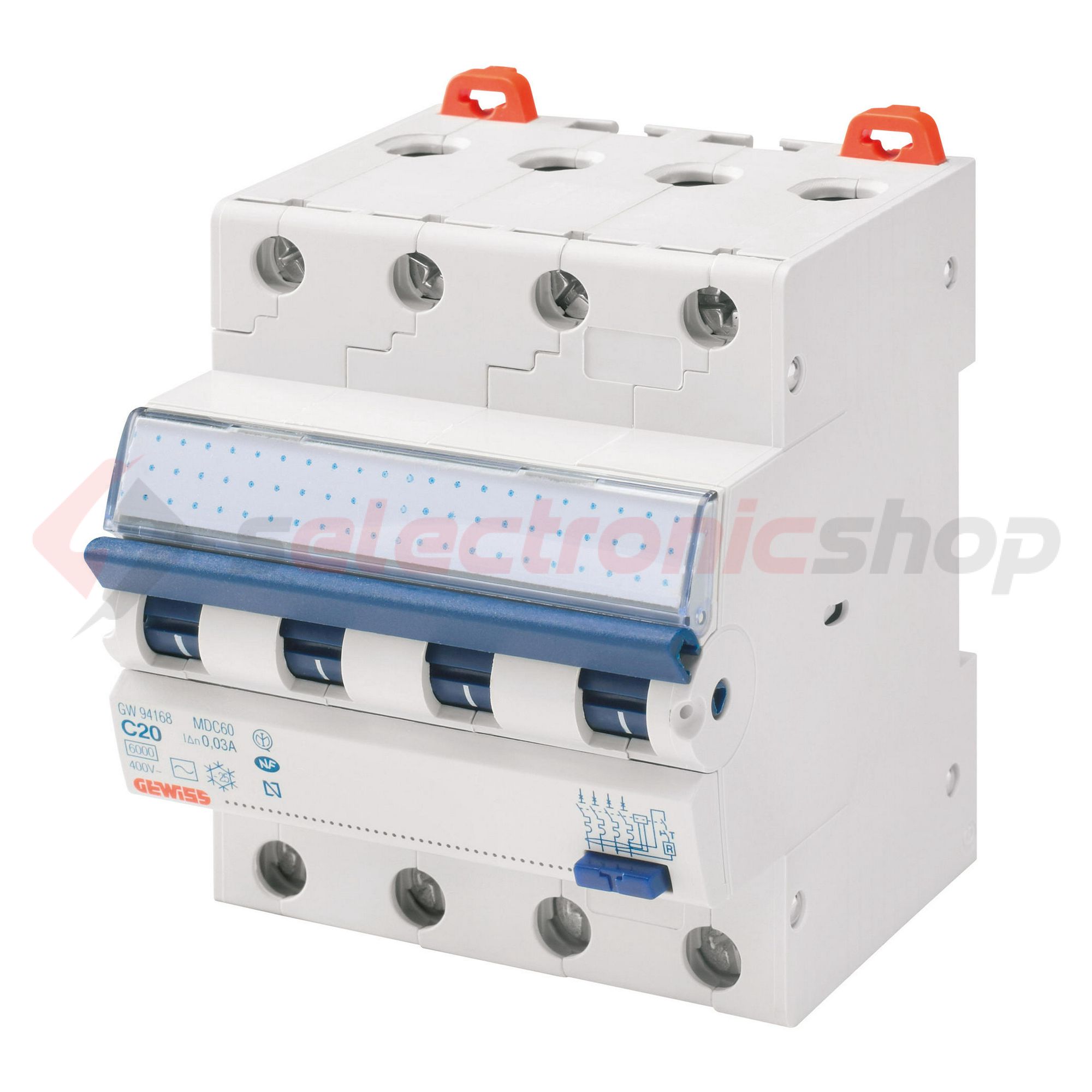 Áramvédő(FI)-kismegszakító 4P 32A C-jelleg 0.03A A-típus 6kA/61009-1 6kA/60947 MDC60 GEWISS - GW94370