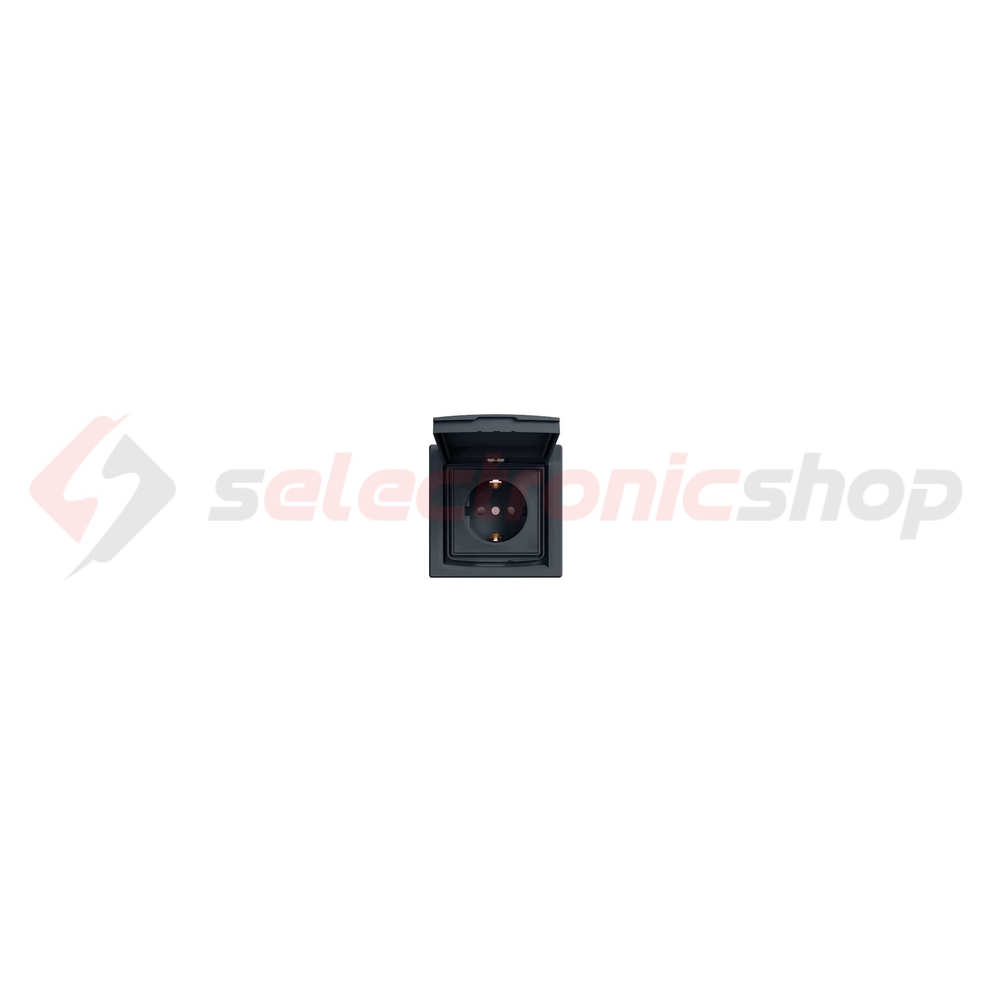 Asfora 162 dugalj földelt csapófedéllel gyerekzárral antracit IP44 süllyesztett Schneider - EPH3100371