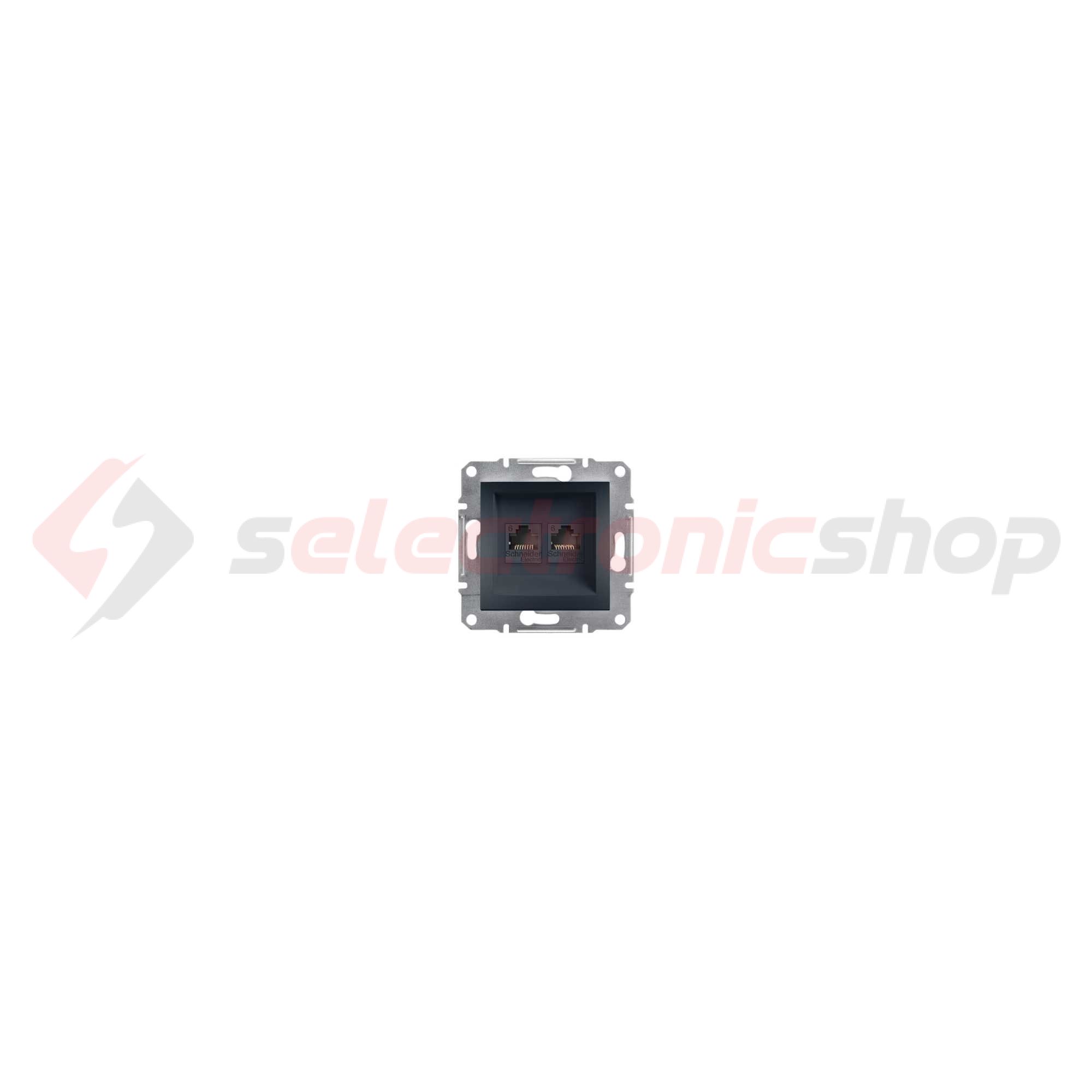 Asfora adatcsatlakozó dugalj UTP 2xRJ45 8(8) Cat6 süllyesztett antracit Schneider - EPH4800171
