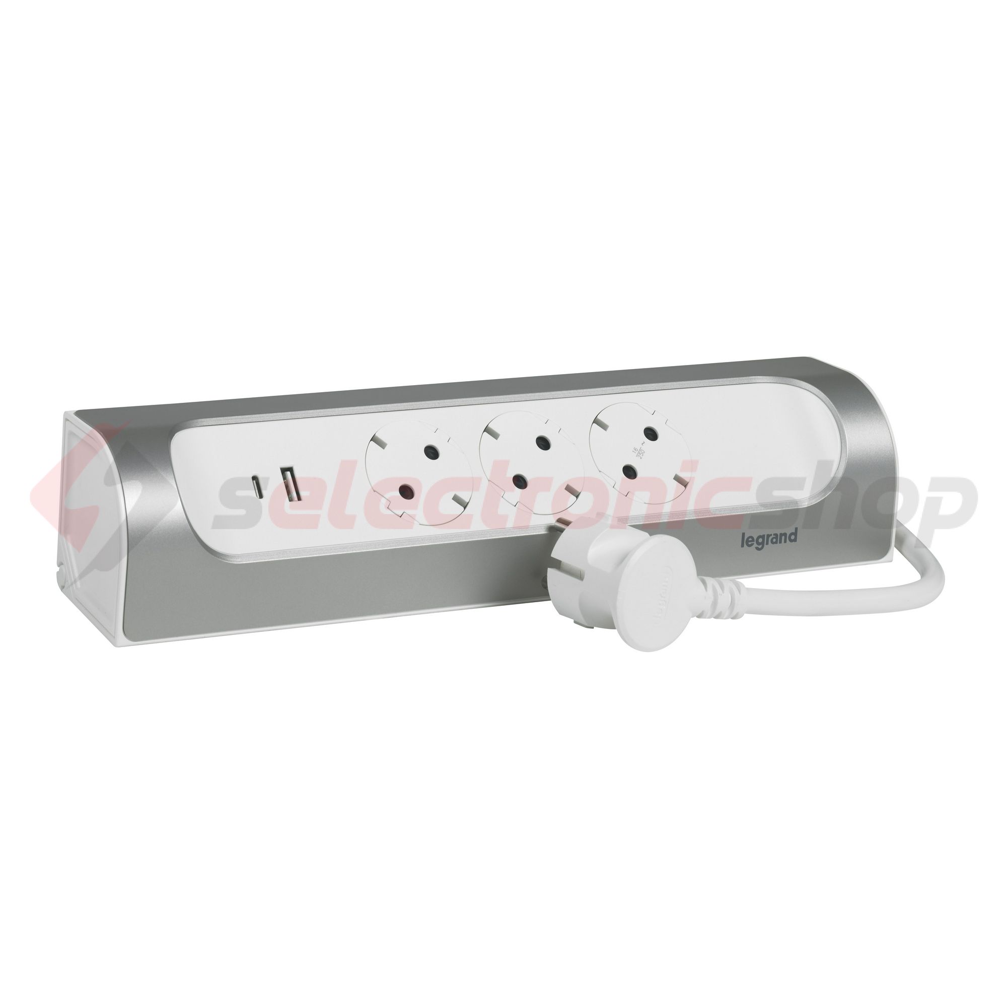 Asztali elosztósor sarokba 3680W USB-A+USB-C/15W 1m 3x2P+E/230V 16A fehér IP20 PerfectFit LEGRAND - 694502