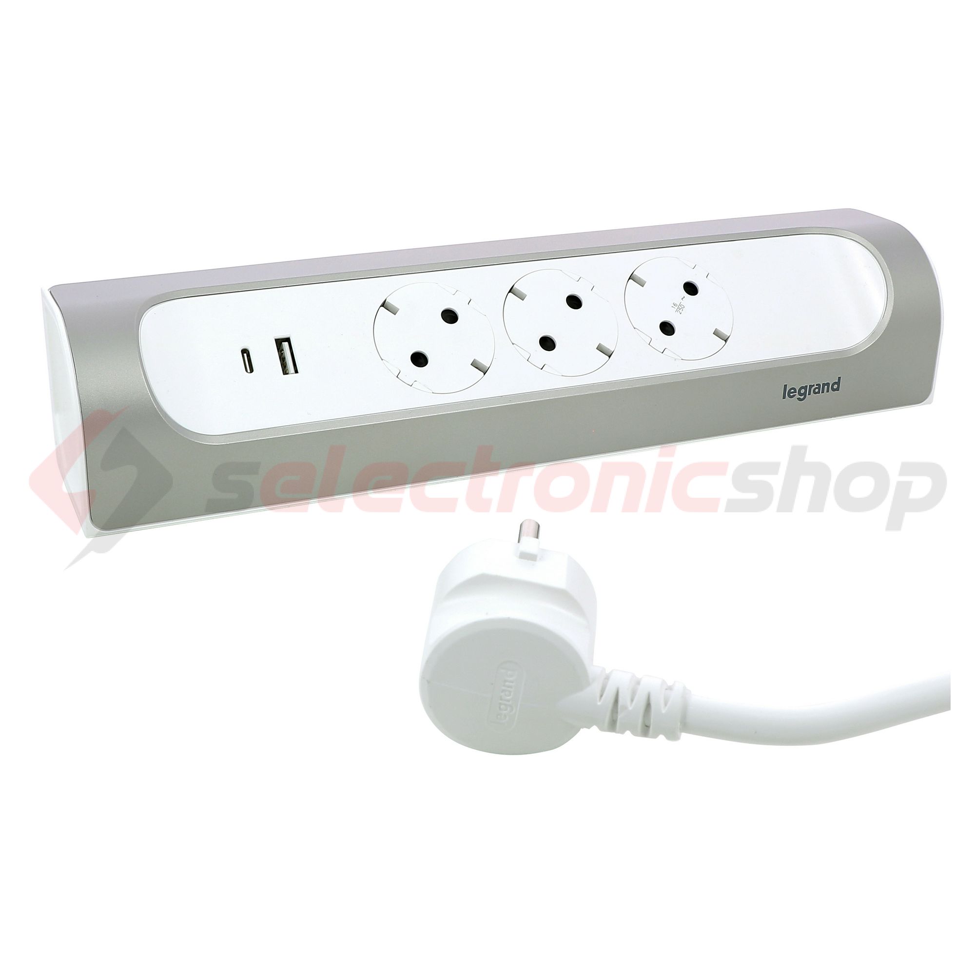 Asztali elosztósor sarokba 3680W USB-A+USB-C/15W 1m 3x2P+E/230V 16A fehér IP20 PerfectFit LEGRAND - 694502