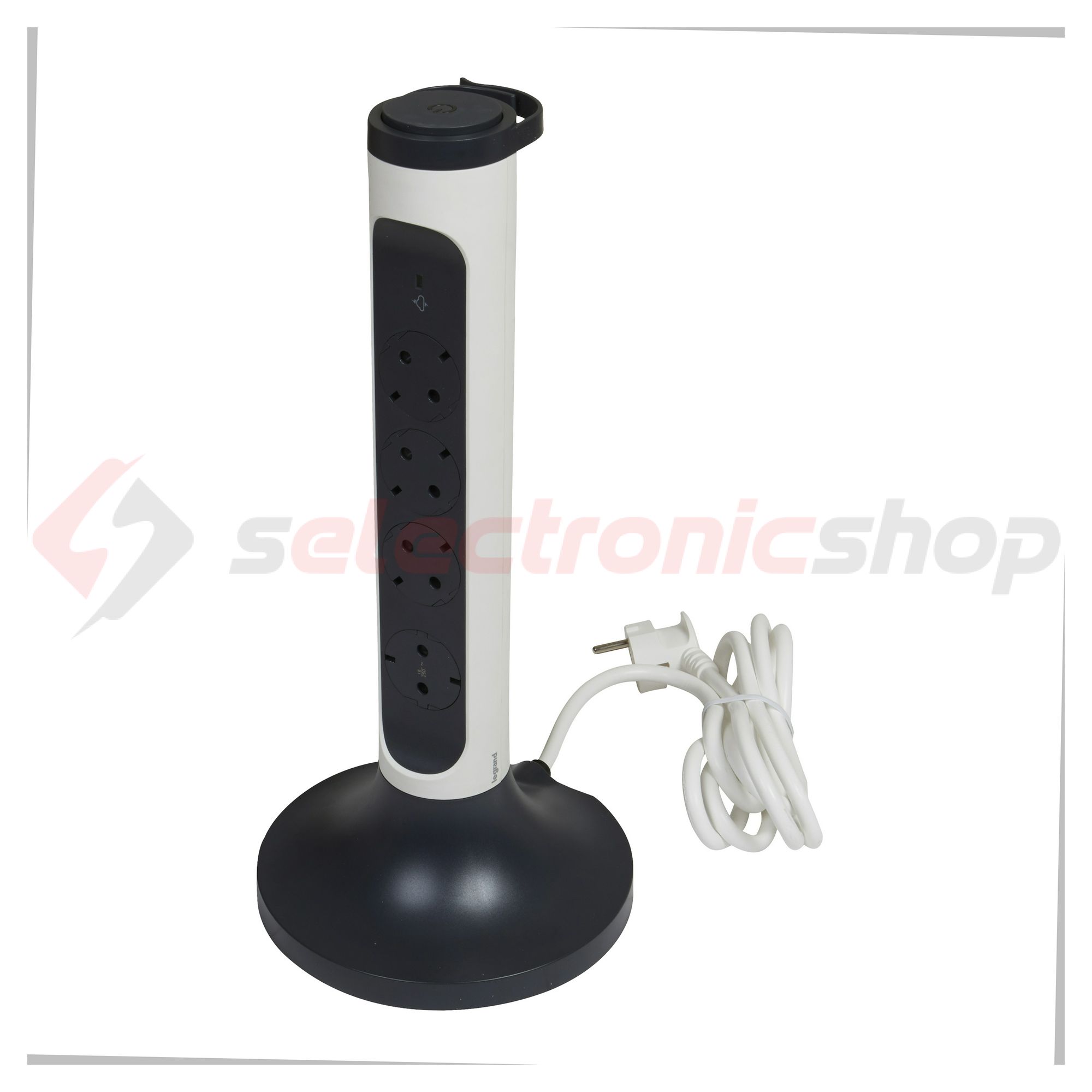 Asztali elosztótorony 3680W fehér/fekete 1.5mm2 2m túlfeszvédett 4xEURO 16A  kapcsolós LEGRAND - 694505