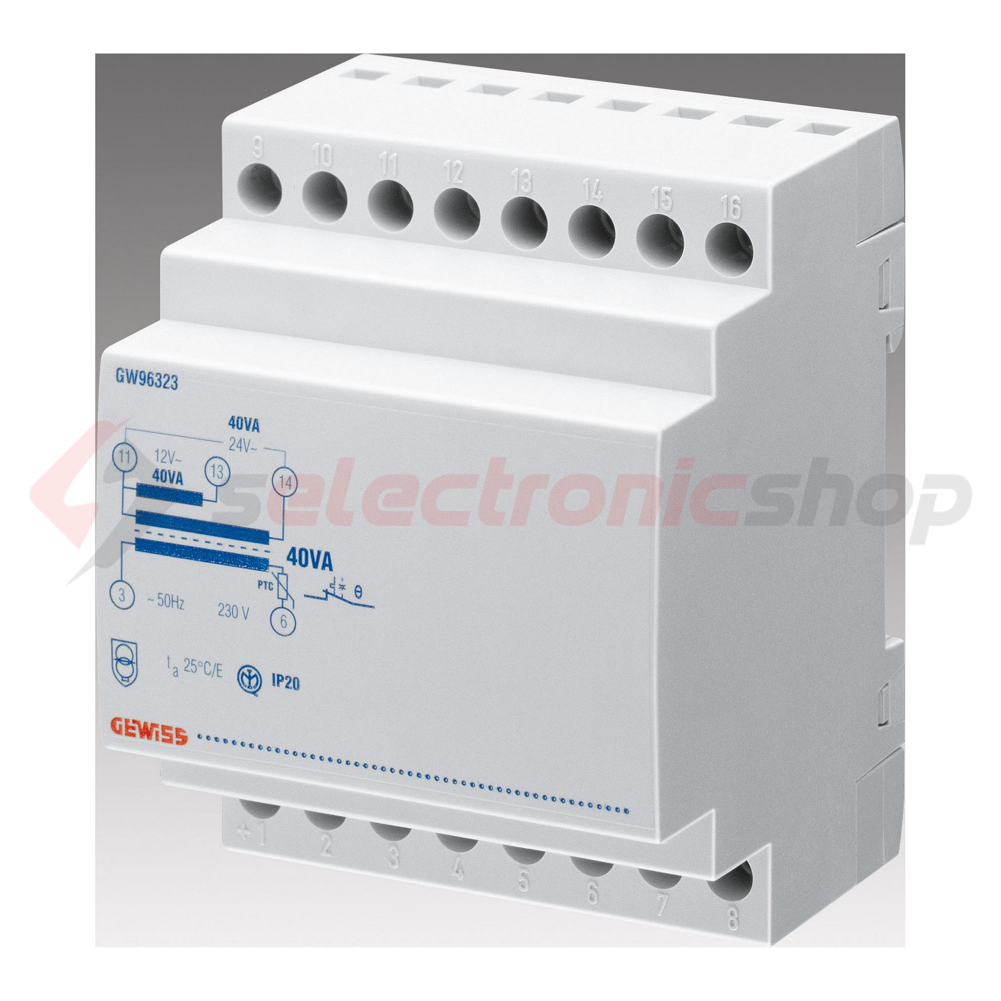 Biztonsági transzformátor 1F 25VA sorolható 230V/ 12V/ 12V/ 24V/ 3M 90AM GEWISS - GW96322