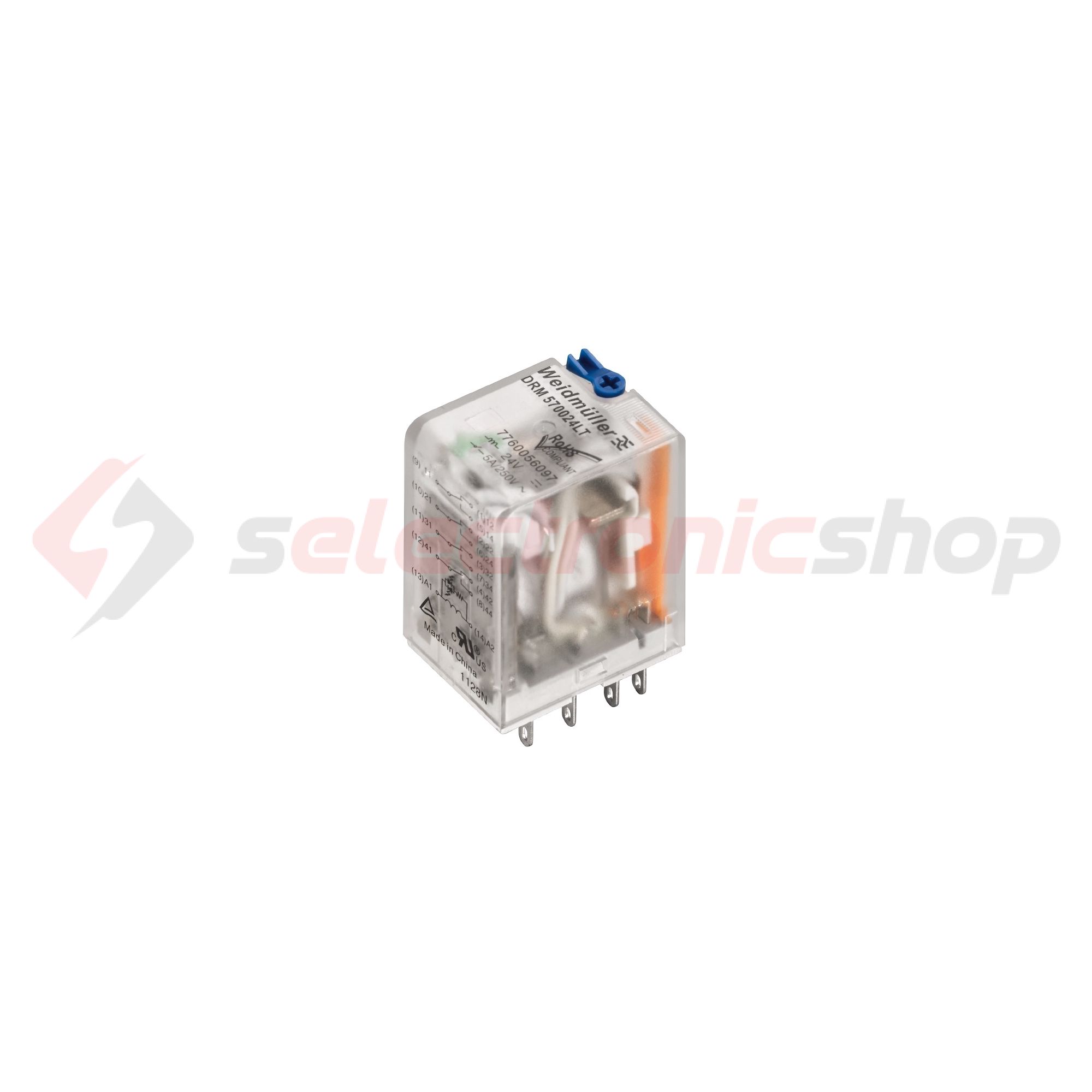 Csatolórelé 5A 4-v dugaszolós 21.6-31.2VDC monostabil IP20 DRM570024LT Weidmüller - 7760056097