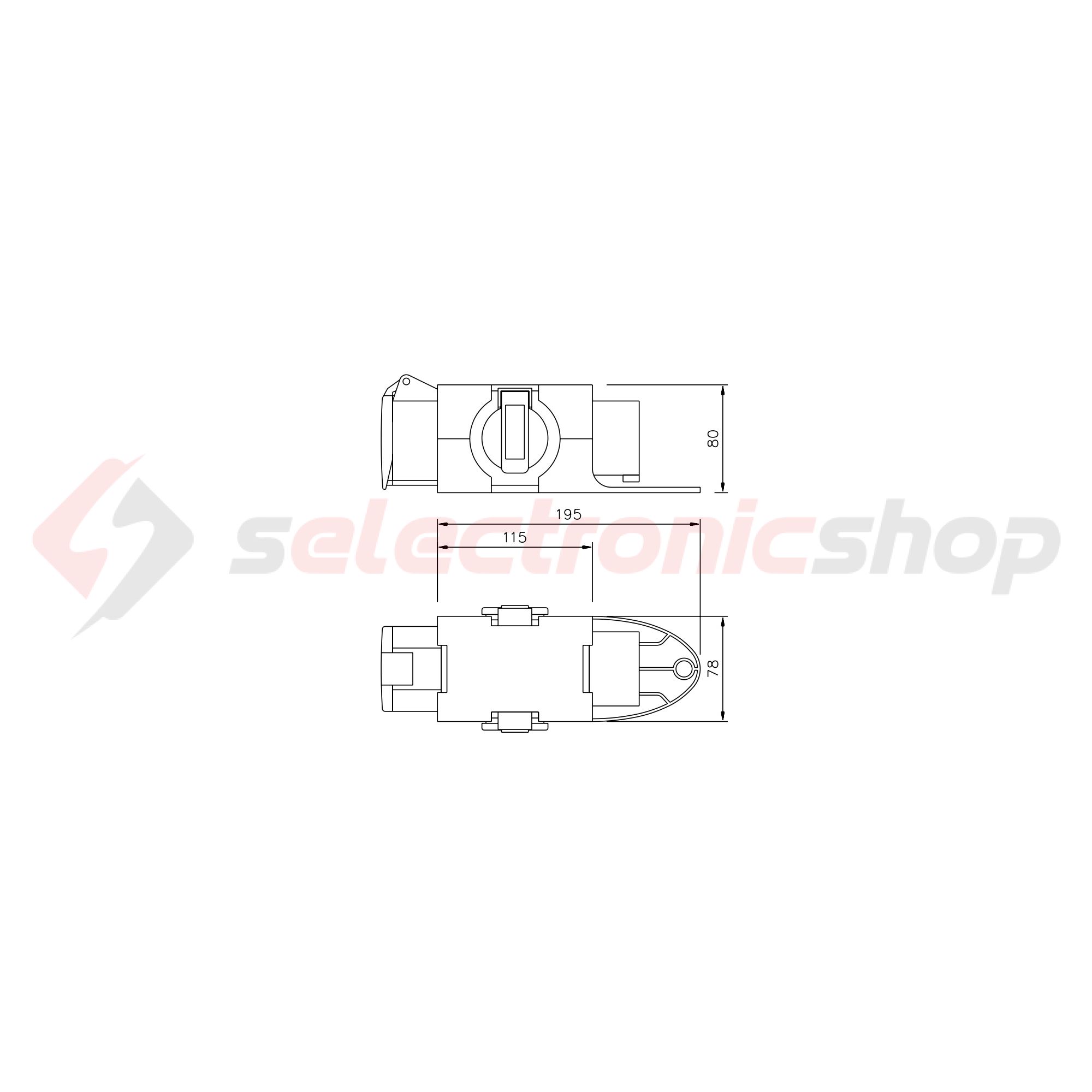 Dugaszoló elosztóadapter 16A/400V 1x16A5P400V 2x16A2P+E/230V műanyag hordozható IP44 PCE - 9430402