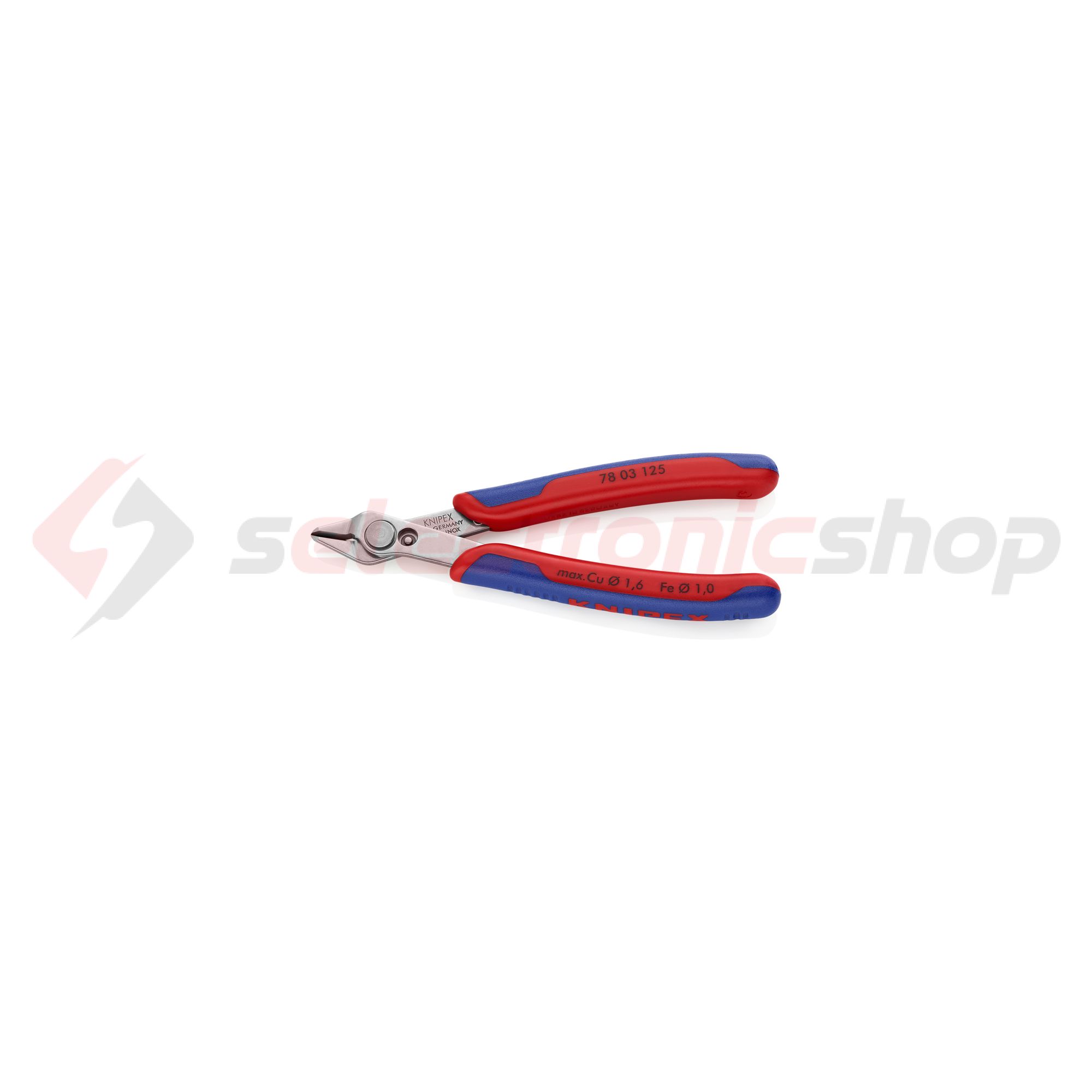 Elektronikai oldalcsípő fogó 54HRC max.d1,6/1mm nyitórugós piros-kék normál Super Knips KNIPEX - 7803125