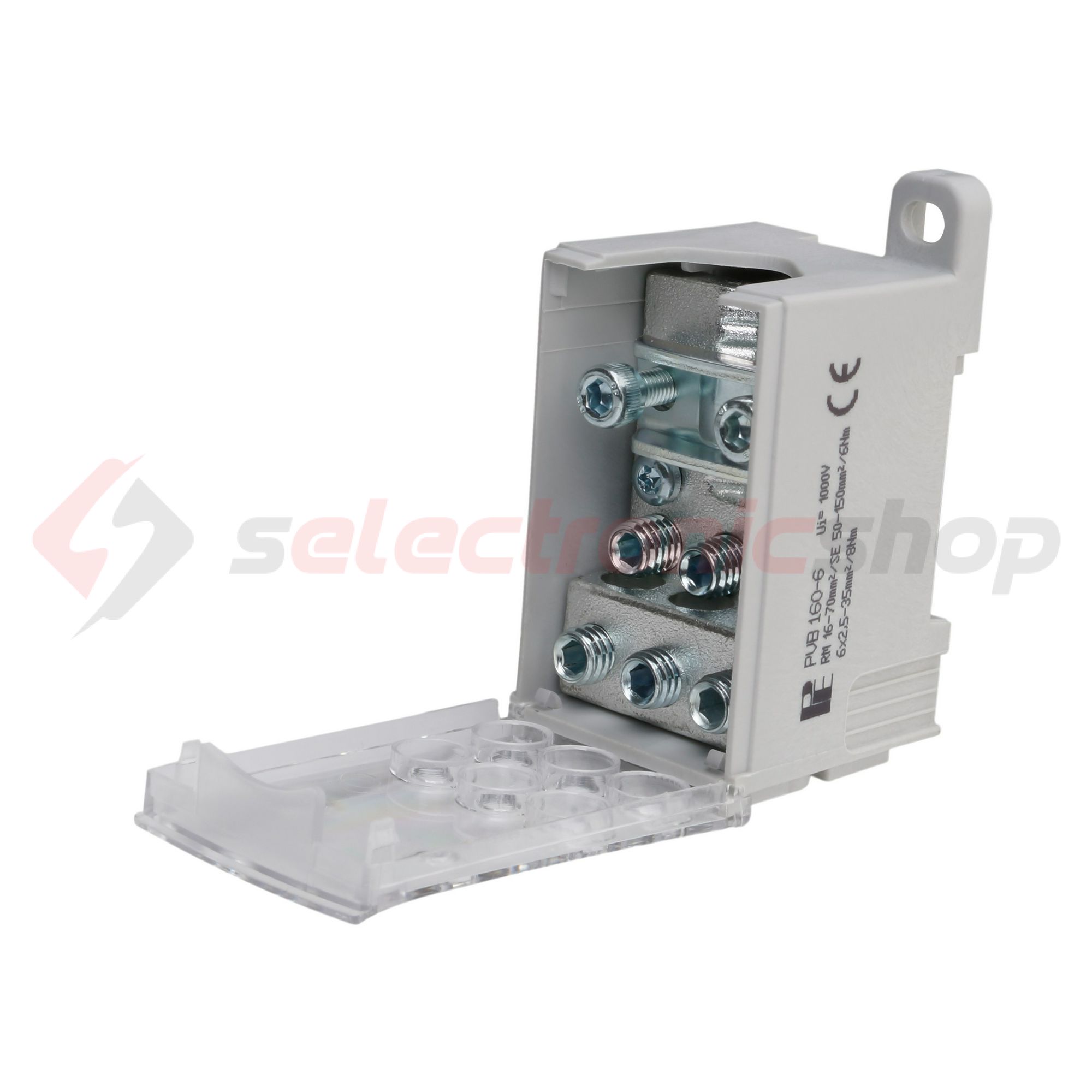 Elosztóblokk 160A 1x16-70+6x2,5-35mm2 szürke 1P csavaros kalapsínre PVB 160-6 Pollmann - 2080720