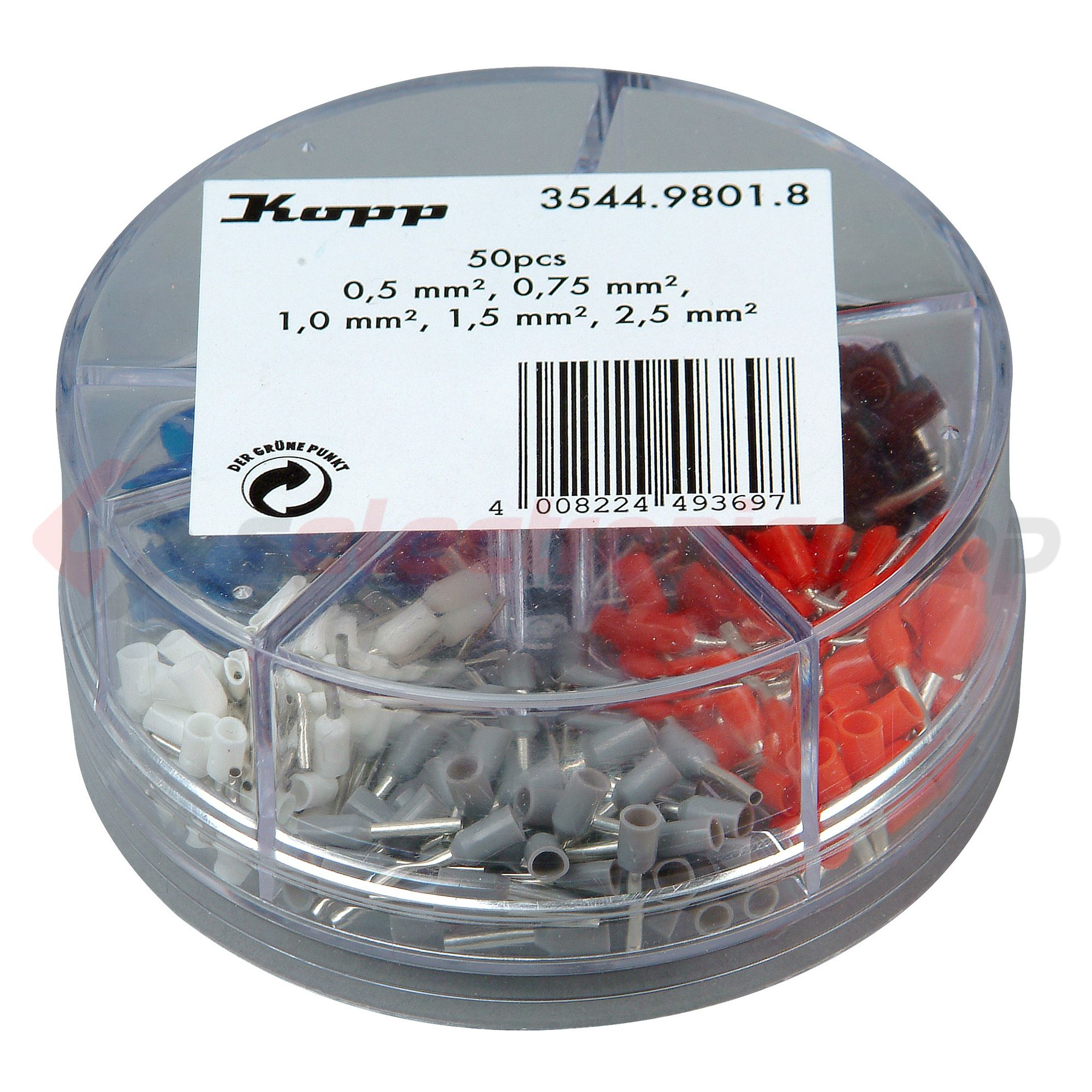 Érvéghüvely készlet szigetelt 0,5-0,75-1-1,5-2,5mm2 - 250db  Kopp - 354498018