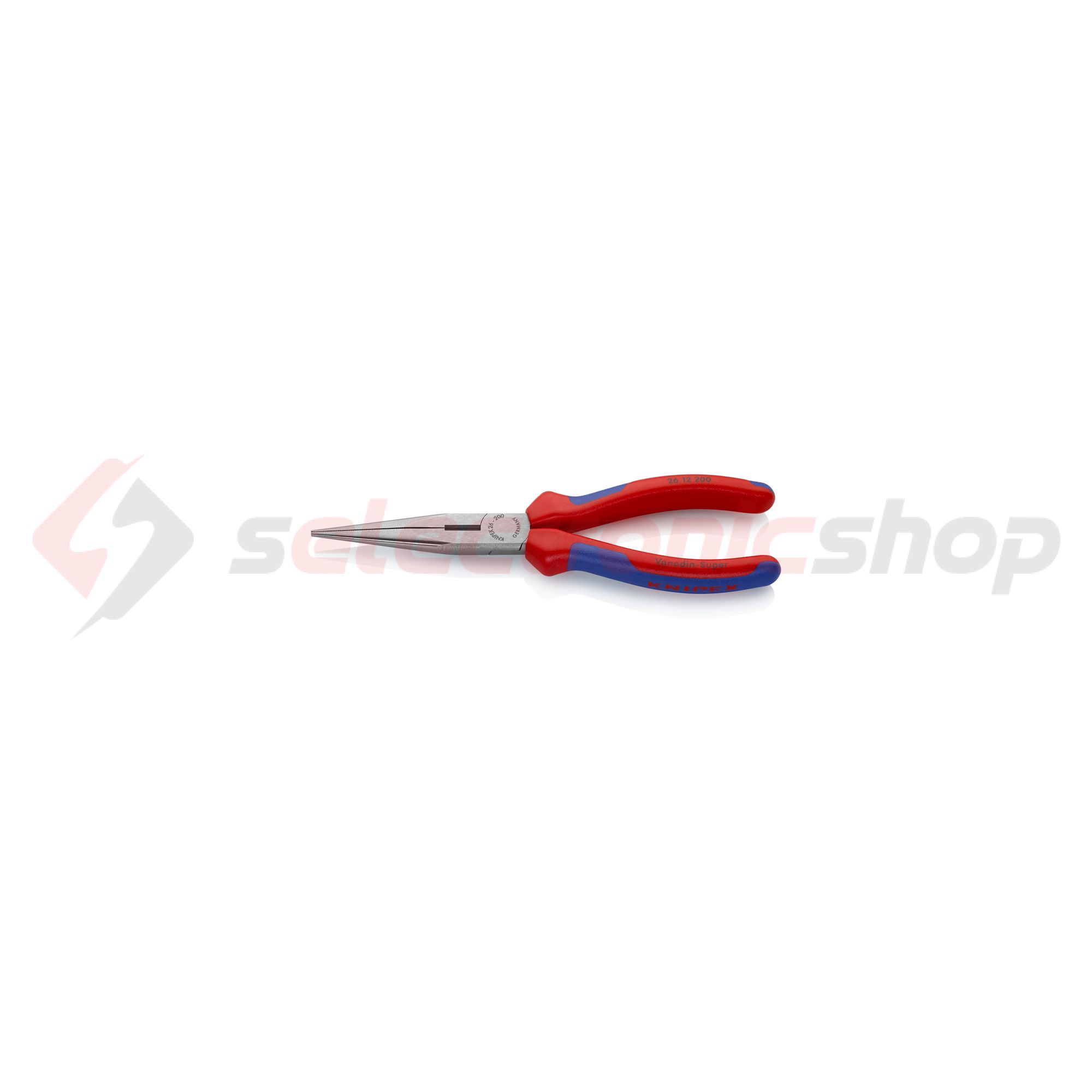 Fél-kerek csőrű (gólyacsőr) fogó 61HRC vágóéllel max.d3,2/2,26mm piros-kék 200mm-hossz KNIPEX - 2612200