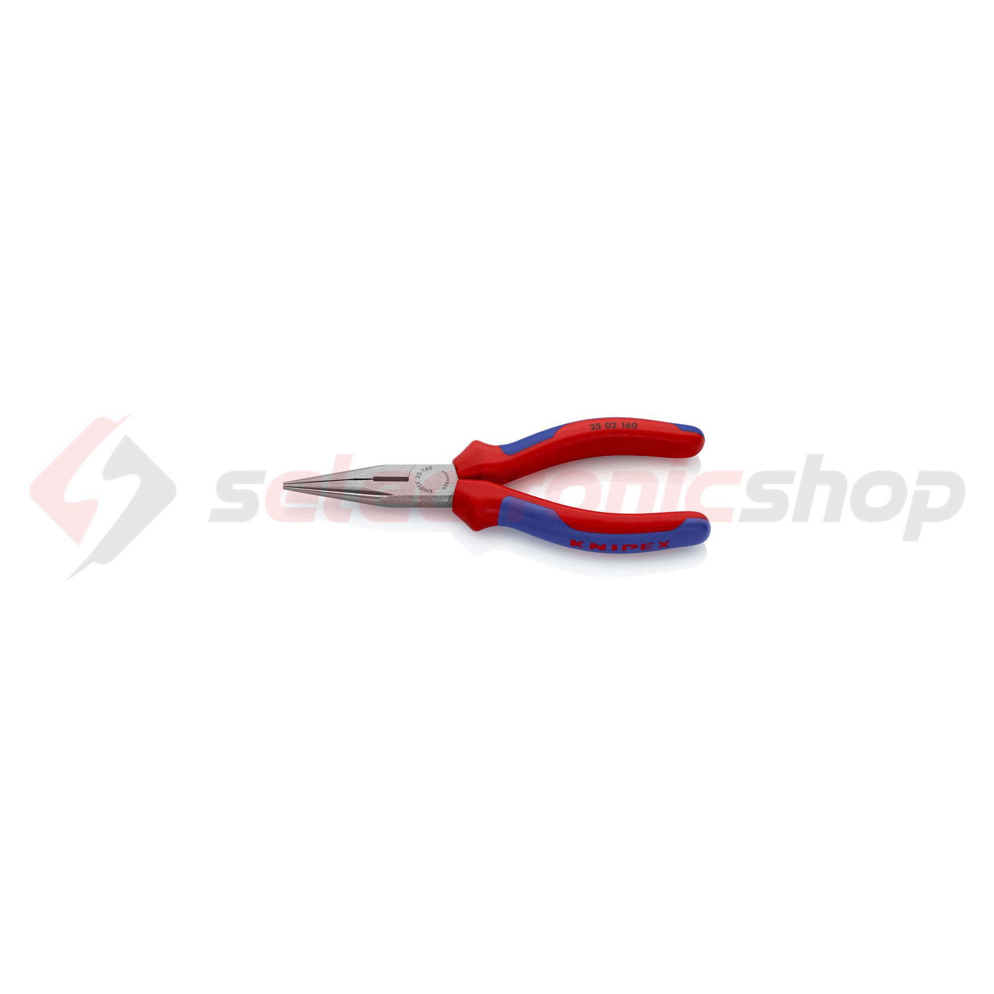 Fél-kerek csőrű (rádió) fogó 61HRC vágóéllel max.d2,5/1,6mm piros-kék 160mm-hossz KNIPEX - 2502160