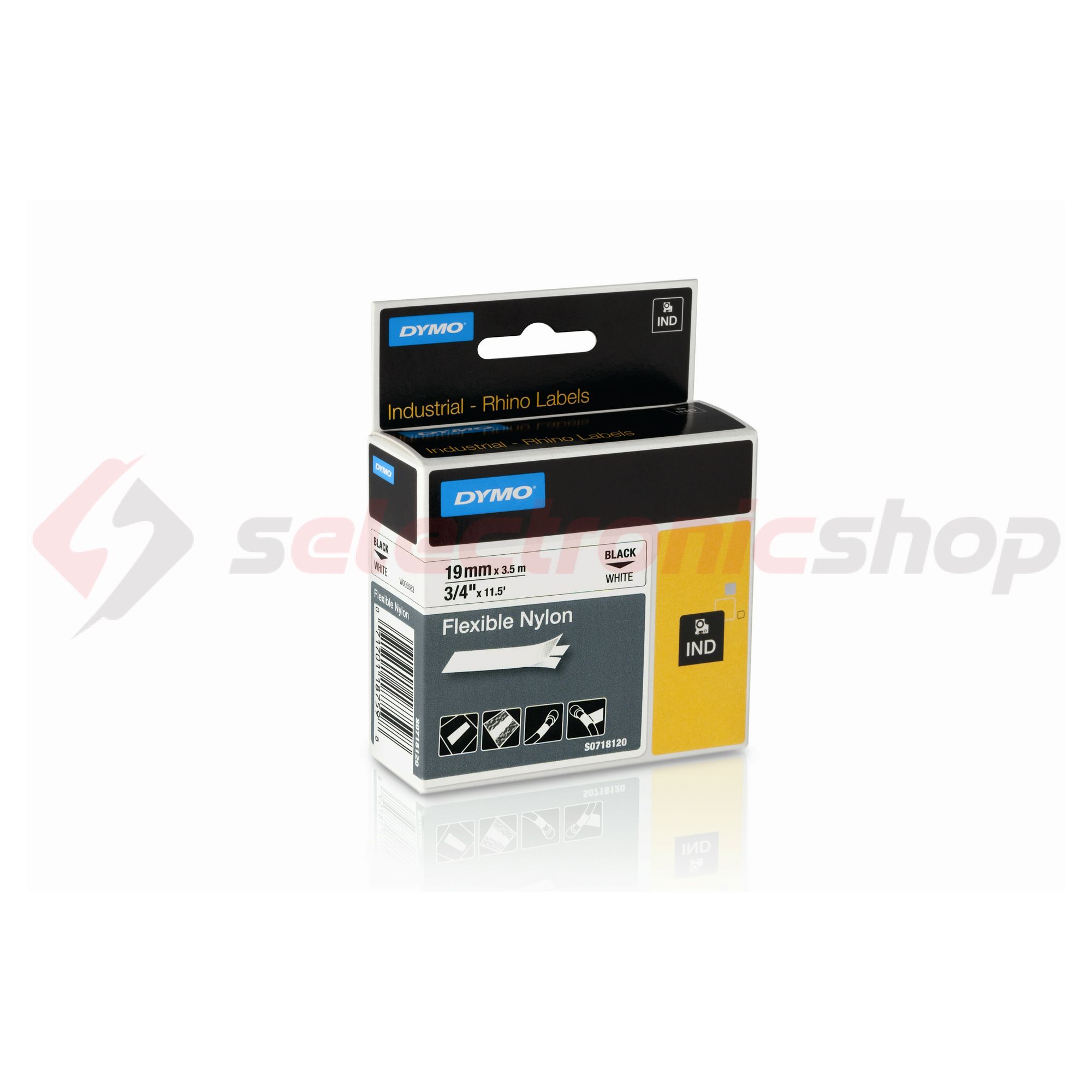 Feliratozó szalag hajlékony nylon fehér/ fekete-betű 19mm x 3.5m RHINO 18759 18489 0718050 DYMO - S0718120