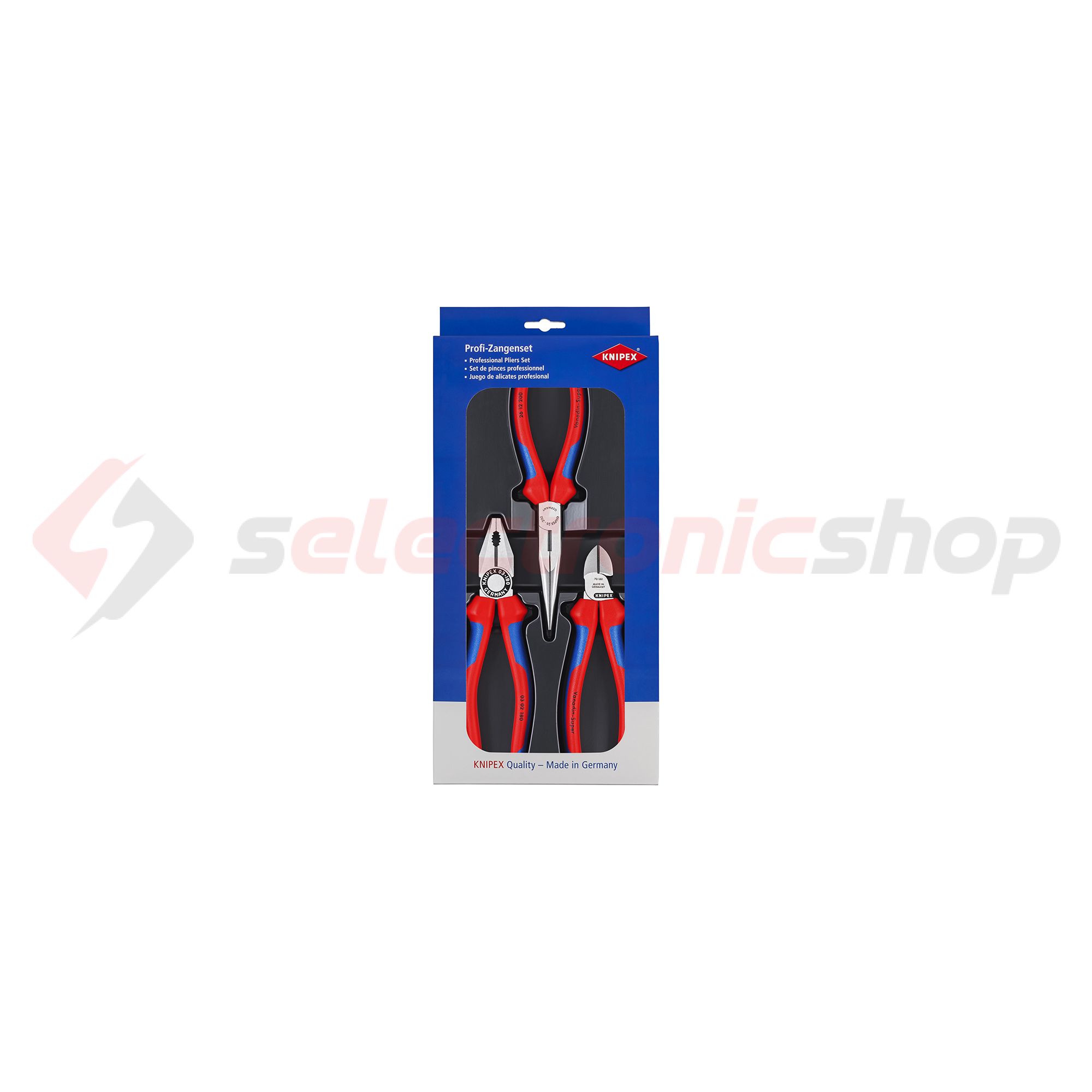 Fogó készlet kombinált oldalcsípő fél-kerek csőrös piros-kék 3-darabos KNIPEX - 002011