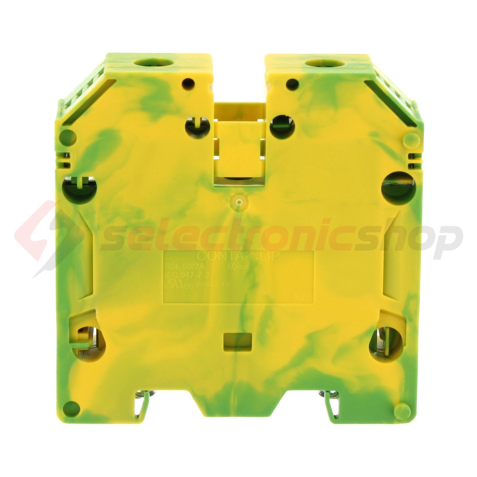 Földelő sorkapocs TS35 1-szintes 10-50mm2 zöld-sárga csavaros csavaros SSL 50/2A GNYE CONTA-CLIP - 17158.2