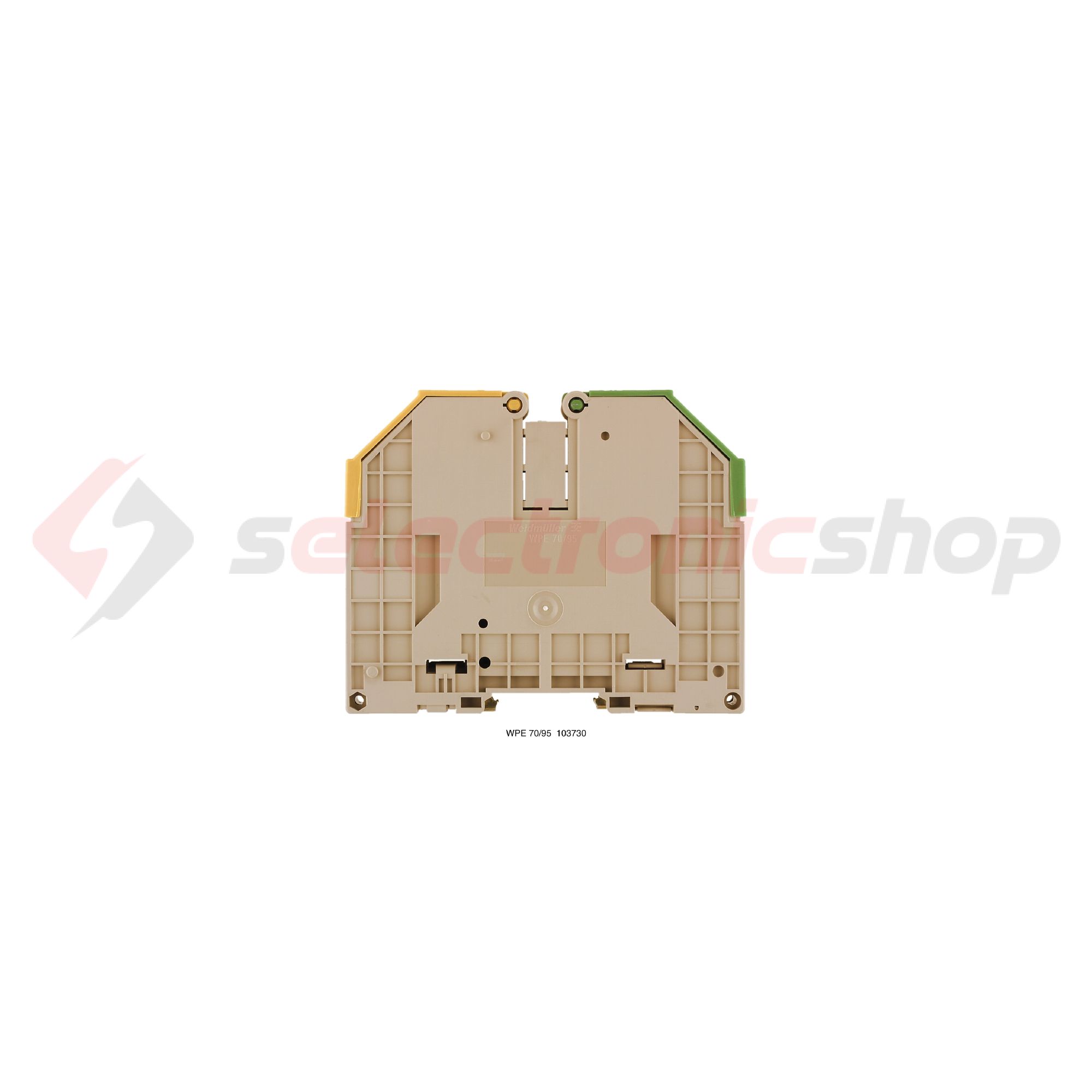 Földelő sorkapocs TS35 zöld/sárga csavaros DIN (kalap)sín 35mm WPE 70/95 Weidmüller - 1037300000