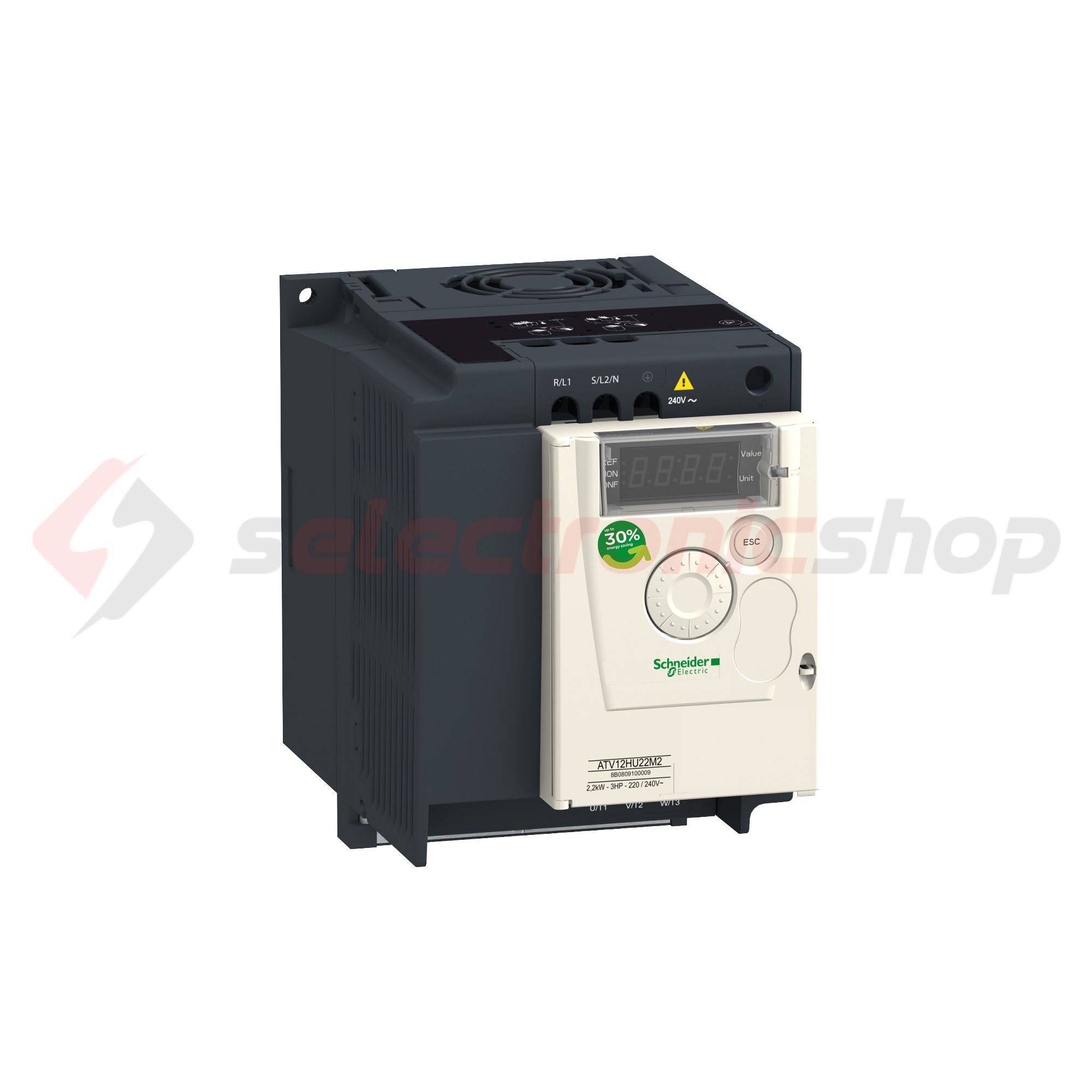 Frekvenciaváltó 1F 200-240V/be 3F 230V/max.ki 2.2kW IP20 Altivar 12 Schneider - ATV12HU22M2