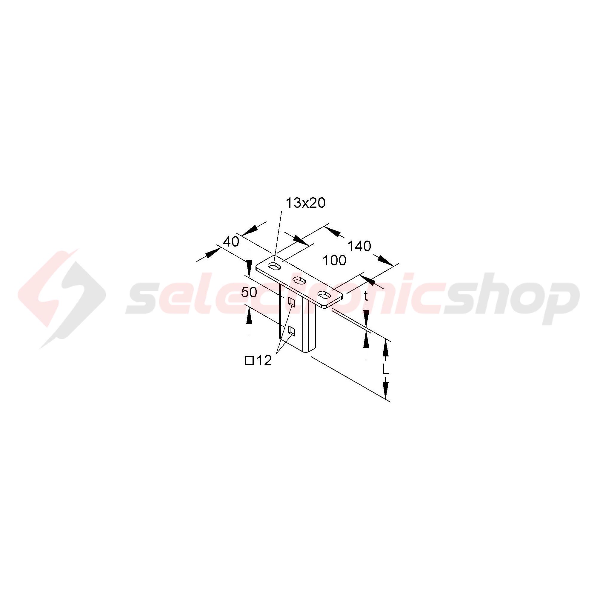 Függesztő fejlemez csavaros fejelem U-profil-hoz 90° merítetten horganyzott acél KU 50 Niedax - 4013339191901