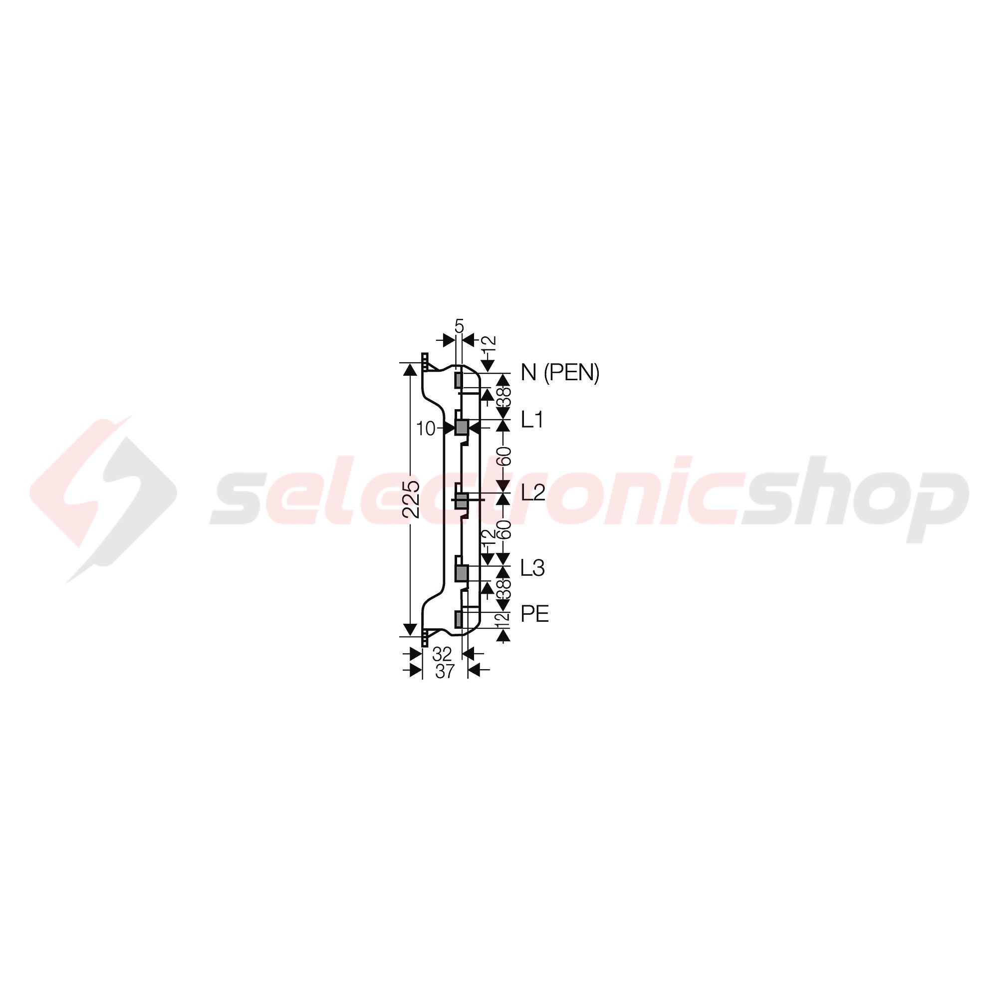 Gyűjtősíntartó 3x12x10/2x12x5mm 5-pólus 250A 60mm-síntáv MiST25 ENYMETER Hensel - 2000685