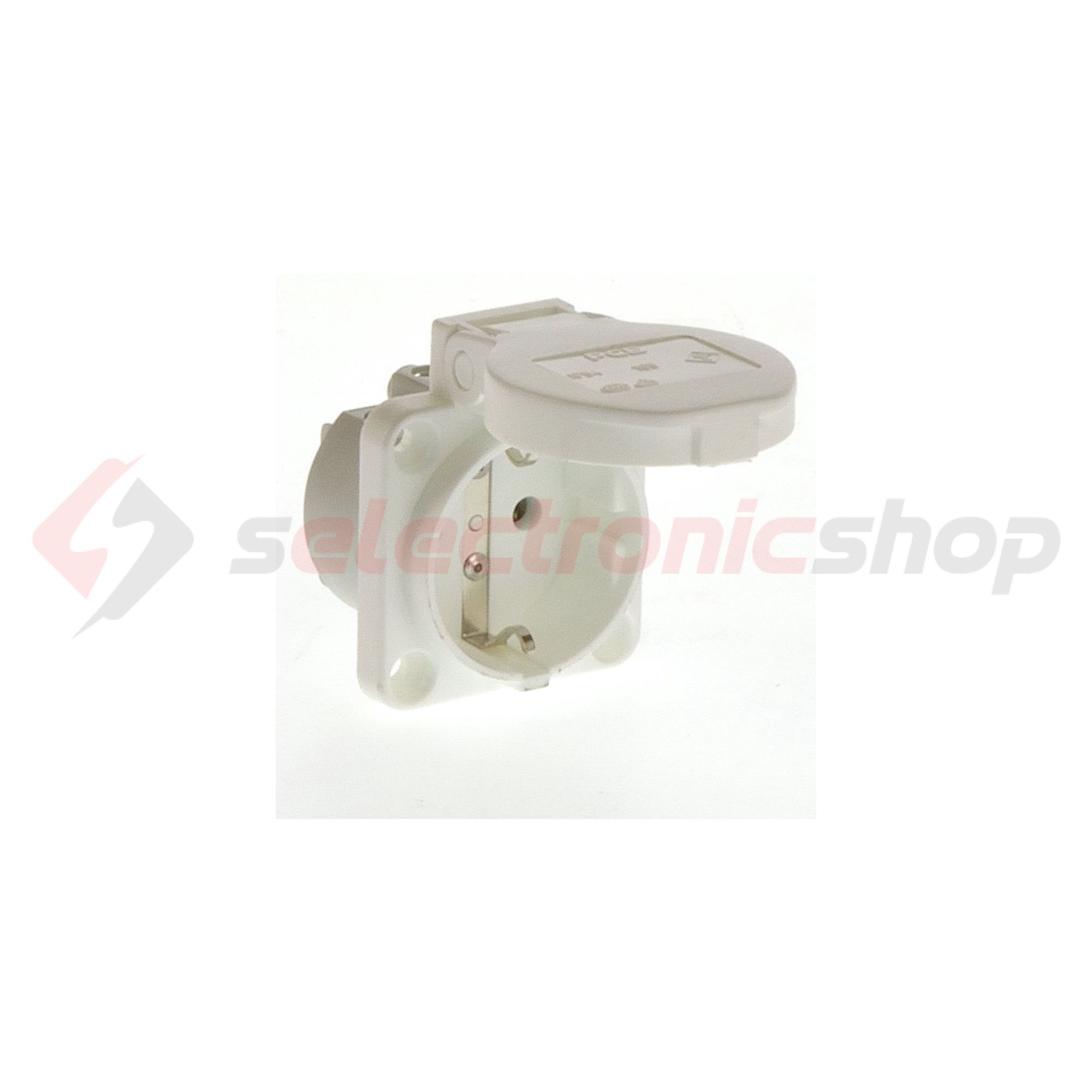 Háztartási dugalj beépíthető 2P+E +csapófedél 16A 3P 250V műanyag 50x50mm fehér S-Nova PCE - 105-0w