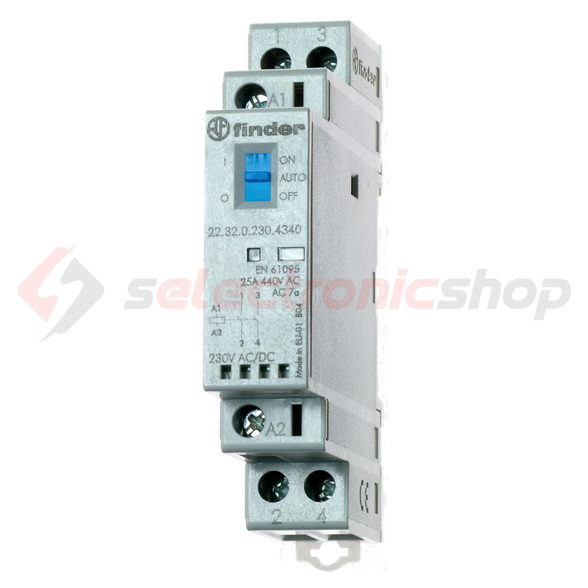 Installációs kontaktor sorolható 25A 250-440V AC 2-z 24V AC/DC-műk 1mod 22.32.0.024.4340 FINDER - 223200244340