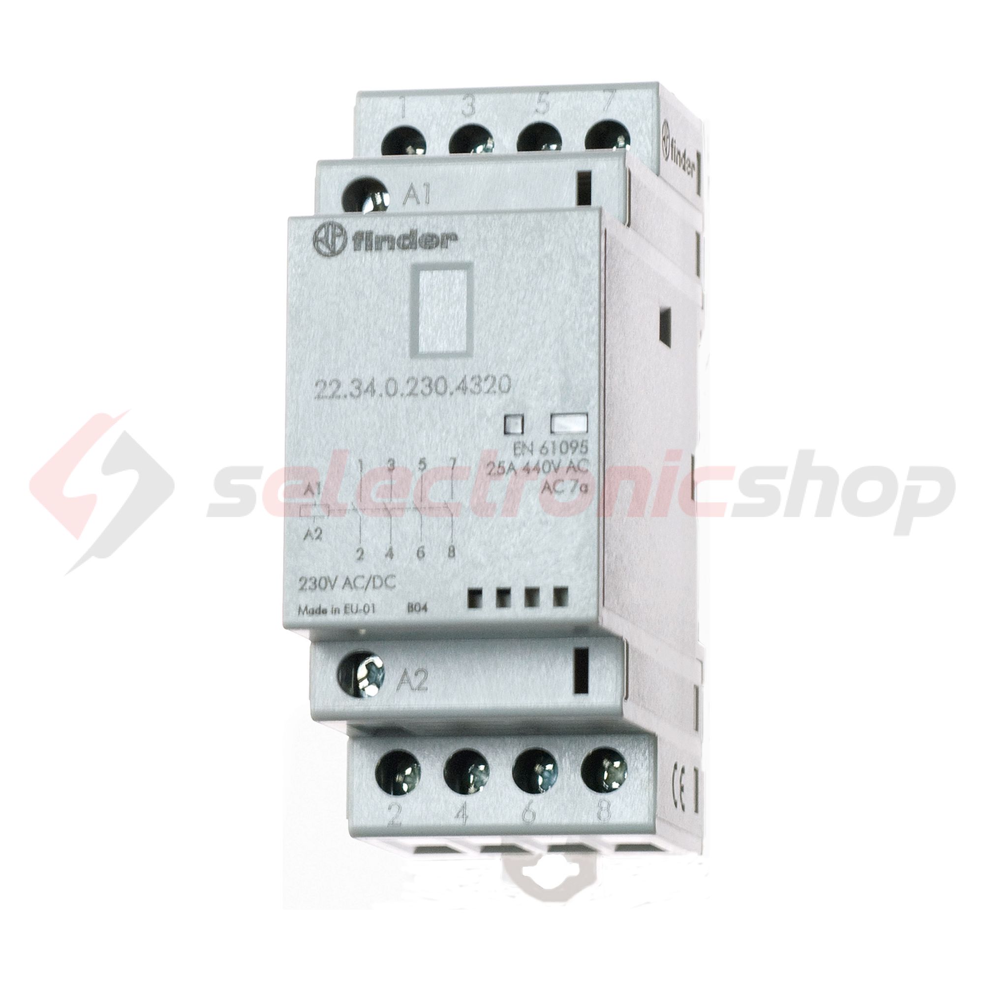 Installációs kontaktor sorolható 25A 250-440V AC 4-z 230V AC/DC-műk 2mod 22.34.0.230.4320 FINDER - 223402304320