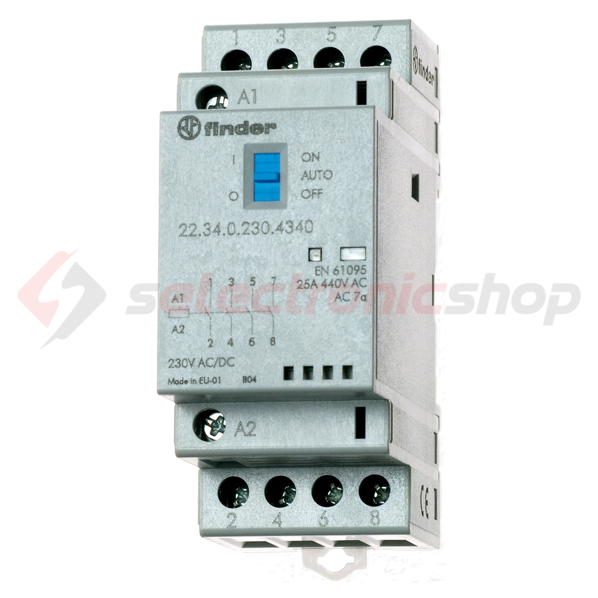 Installációs kontaktor sorolható 25A 250-440V AC 4-z 24V AC/DC-műk 2mod 22.34.0.024.4340 FINDER - 223400244340