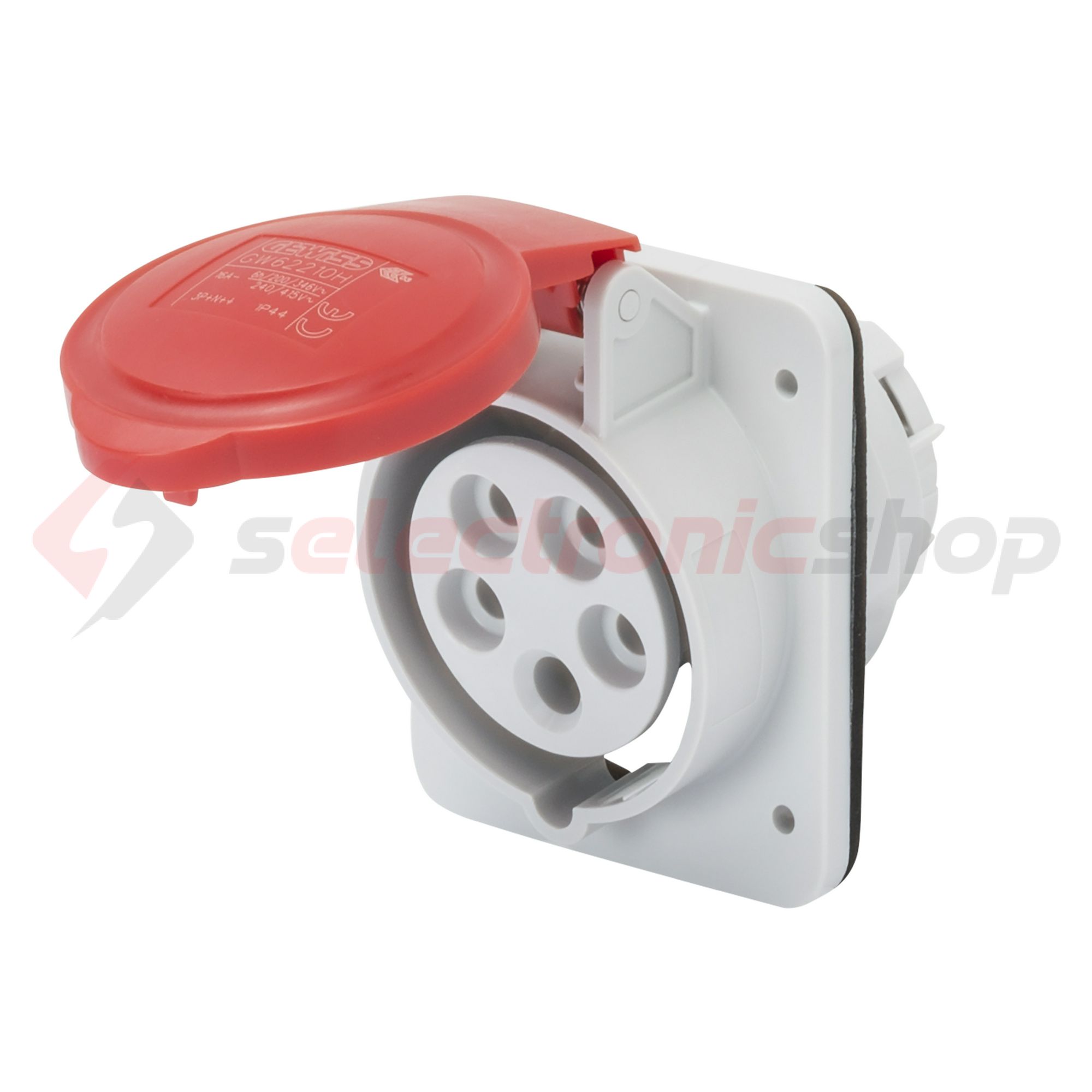 Ipari dugalj beépíthető 3P+N+E 400V(50+60Hz) piros ferde 16A IP44 műanyag IEC309HP GEWISS - GW62210H