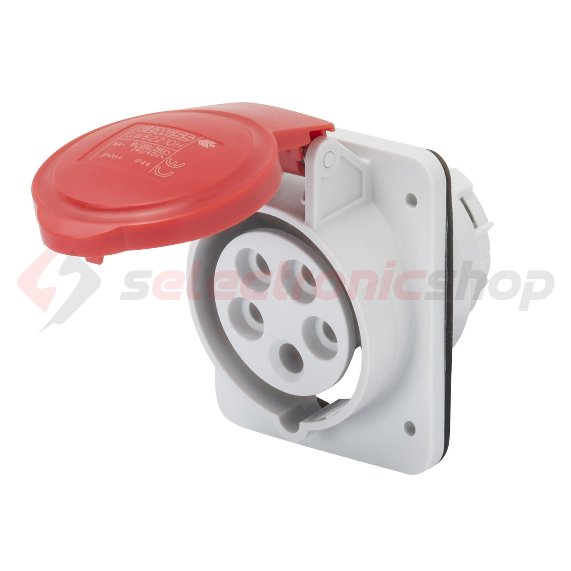 Ipari dugalj beépíthető 3P+N+E 400V(50+60Hz) piros ferde 32A IP44 műanyag IEC309HP GEWISS - GW62221H