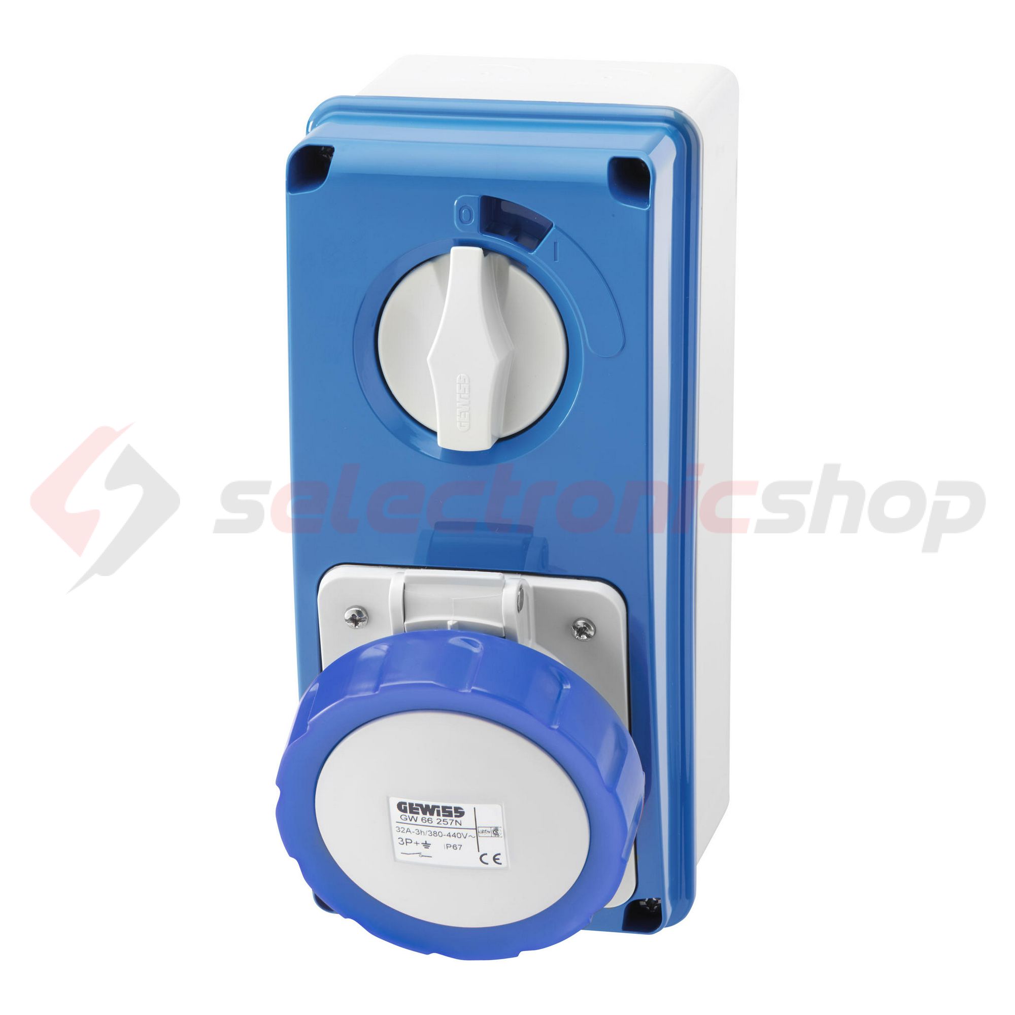 Ipari dugalj falra szerelhető 2P+E mechanikai reteszelés 16A IP67 200-250V(50+60Hz) kék IB GEWISS - GW66204N