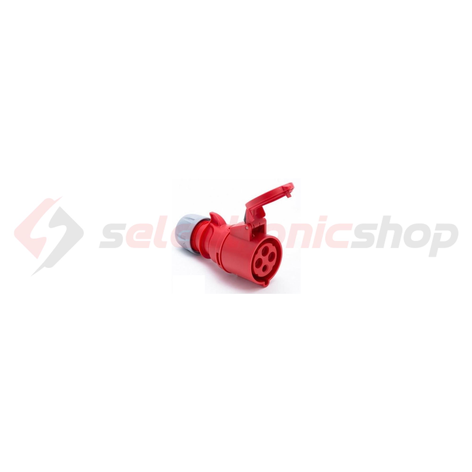 Ipari dugalj lengő 3P+N 32A 400V(50+60Hz) piros egyenes IP44 műanyag 6h-pozíció Shark PCE - 224-6