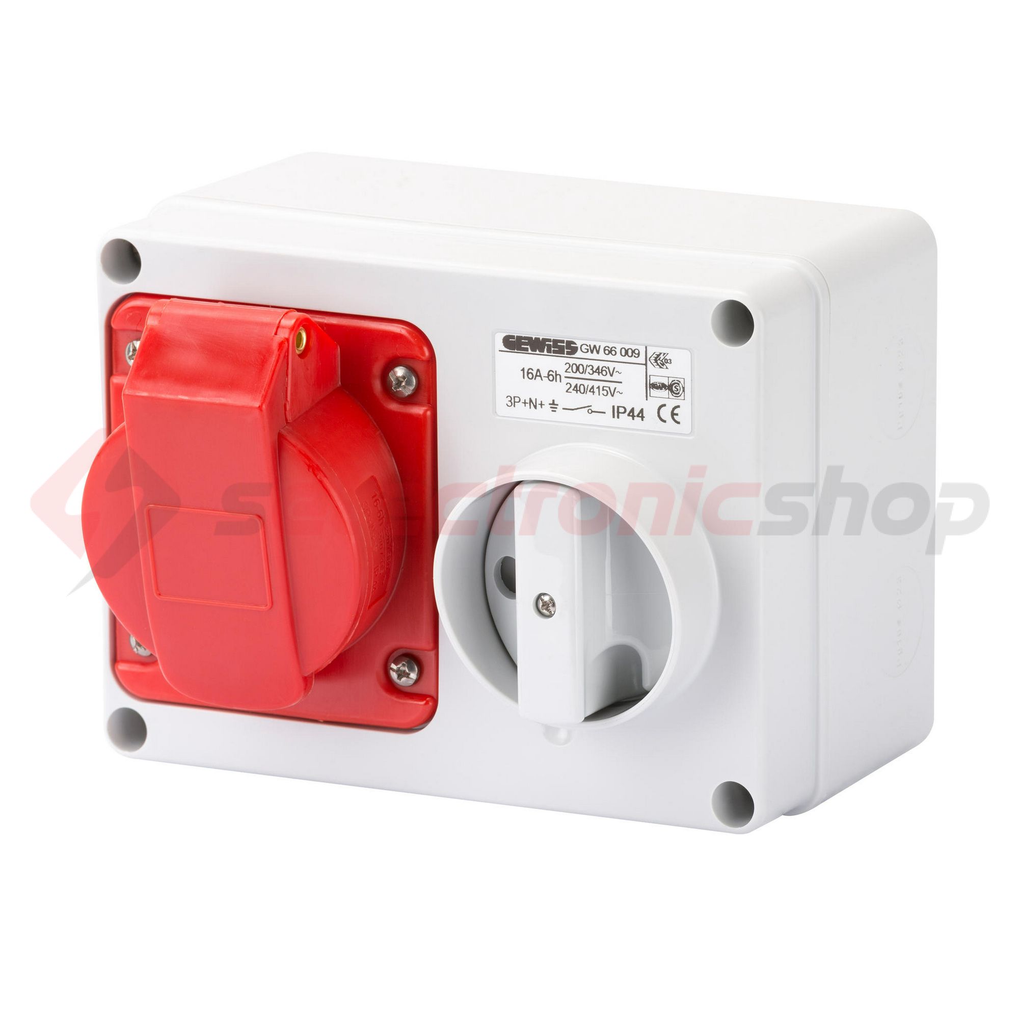 Ipari dugalj ráépíthető 3P+N+E mechanikai reteszelés 16A IP44 380-415V(50+60Hz) piros IB GEWISS - GW66009