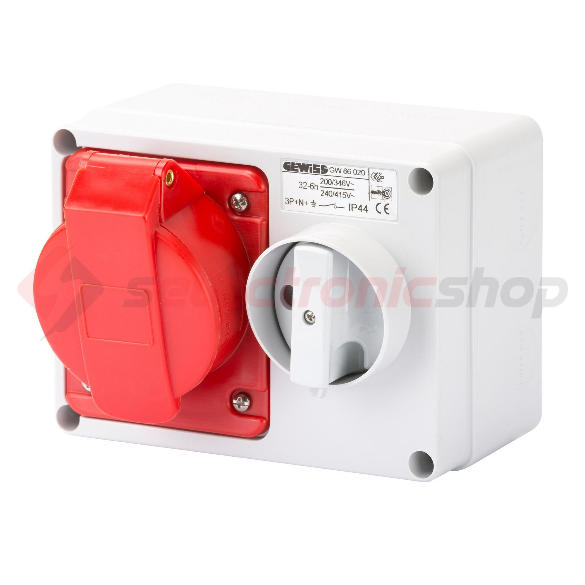 Ipari dugalj ráépíthető 3P+N+E mechanikai reteszelés 32A IP44 380-415V(50+60Hz) piros IB GEWISS - GW66020