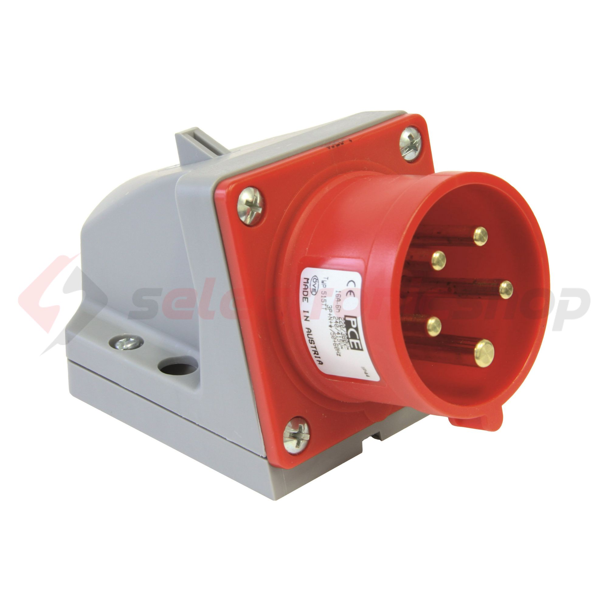 Ipari dugvilla 3P+N+E falonkívüli 32A 400V(50+60Hz) piros műanyag ferde csavaros PCE - 525-6