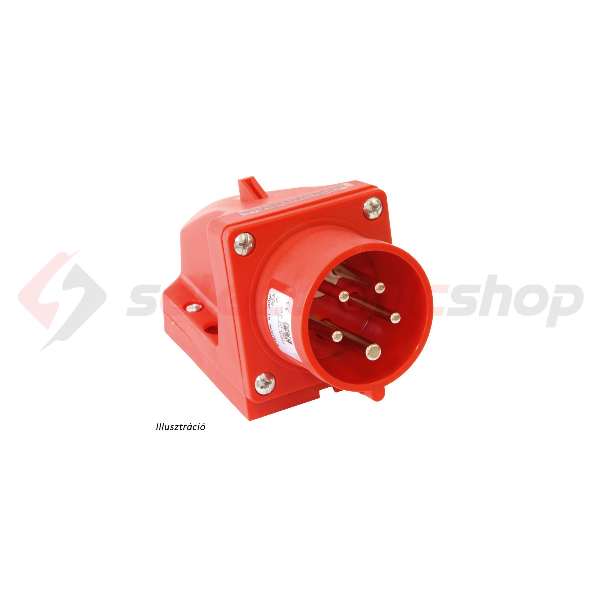Ipari dugvilla 3P+N+E falonkívüli fázisfordító 16A 400V(50+60Hz) piros műanyag ferde csavaros PCE - 7715-6d
