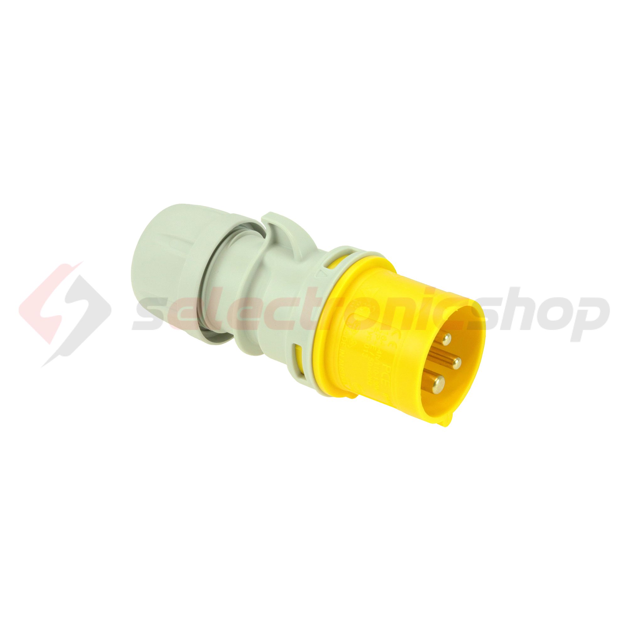 Ipari dugvilla lengő 2P+E 16A 110V(50+60Hz) sárga IP44 műanyag csavaros 4h-pozíció Shark PCE - 013-4