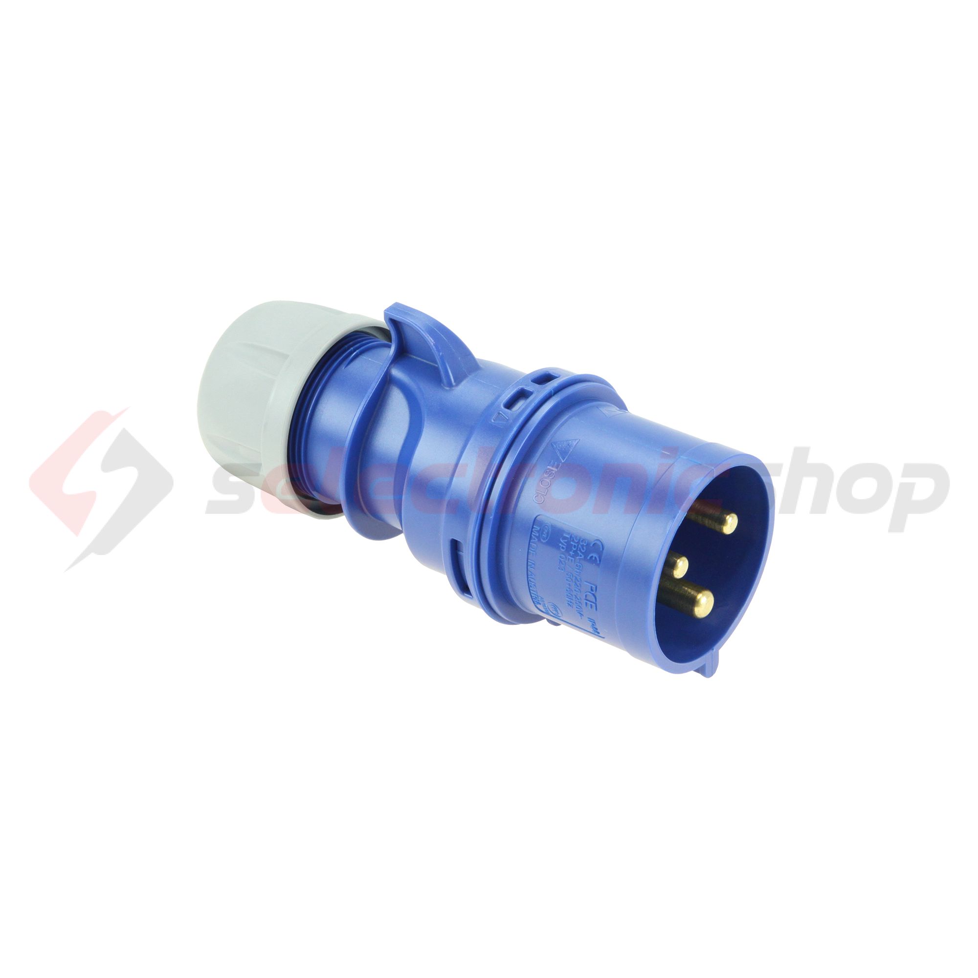 Ipari dugvilla lengő 2P+E 32A 230V(50+60Hz) kék IP44 műanyag csavaros 6h-pozíció Shark PCE - 023-6