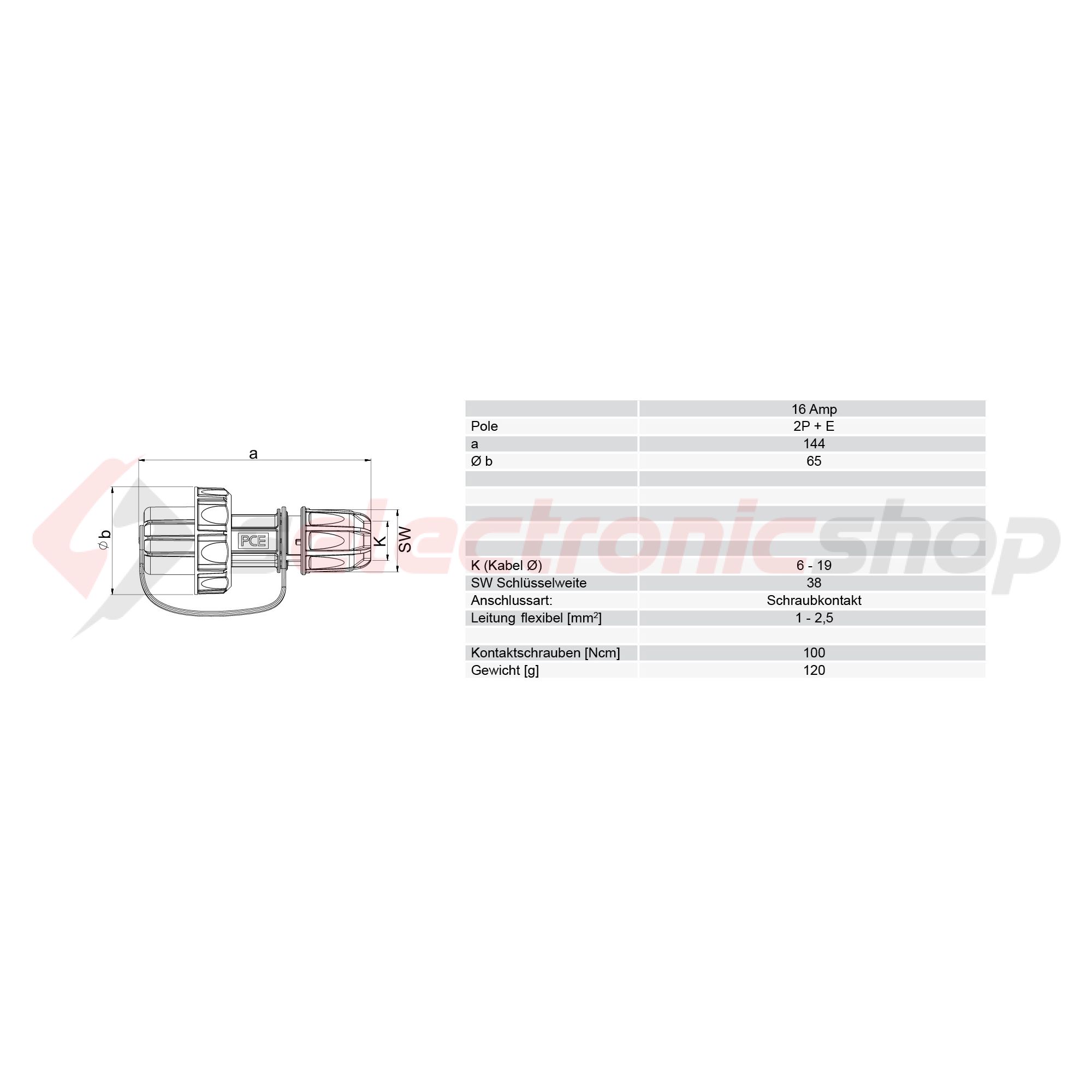 Ipari dugvilla +védőfedél földelt 16A egyenes 250V kék műanyag csavaros IP68 PCE - 20051-b