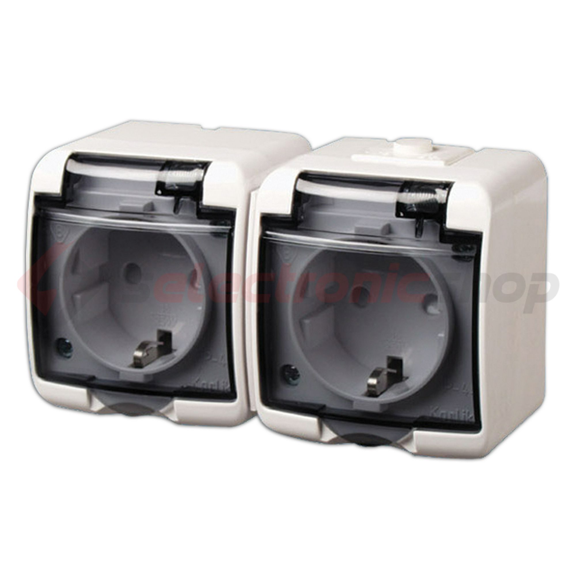 Junior 162/2 dugalj földelt komplett házban csapófedéllel gyerekzárral fehér IP44 ANCO - 321346