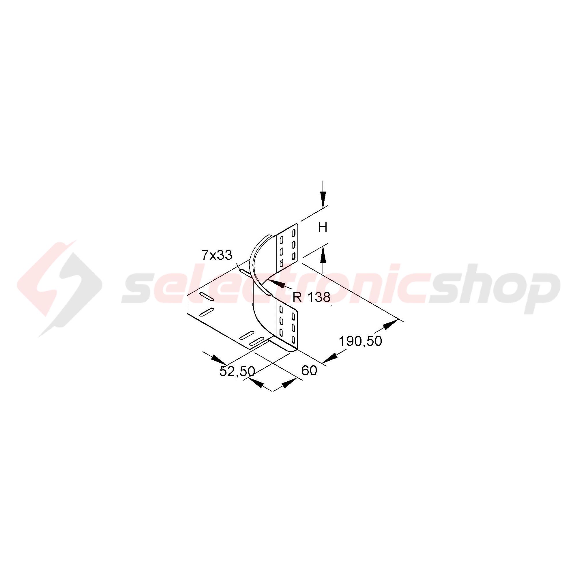 Kábeltálca sarokösszekötő 60mm-ma szalaghorganyzott acél funkciómegtartó REK 60 Niedax - 4013339227600