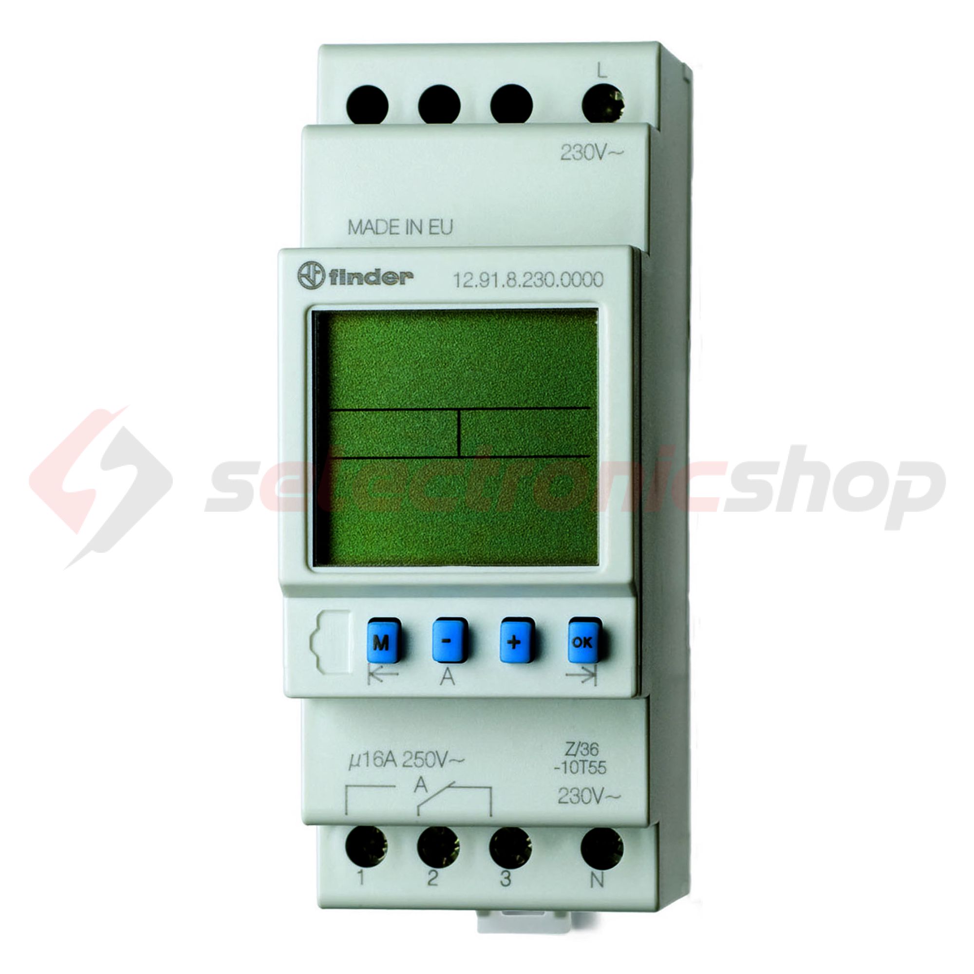 Kapcsolóóra digitális 1-csatorna napi heti váltó 16A 2TE 12.91.8.230.0000 FINDER - 129182300000