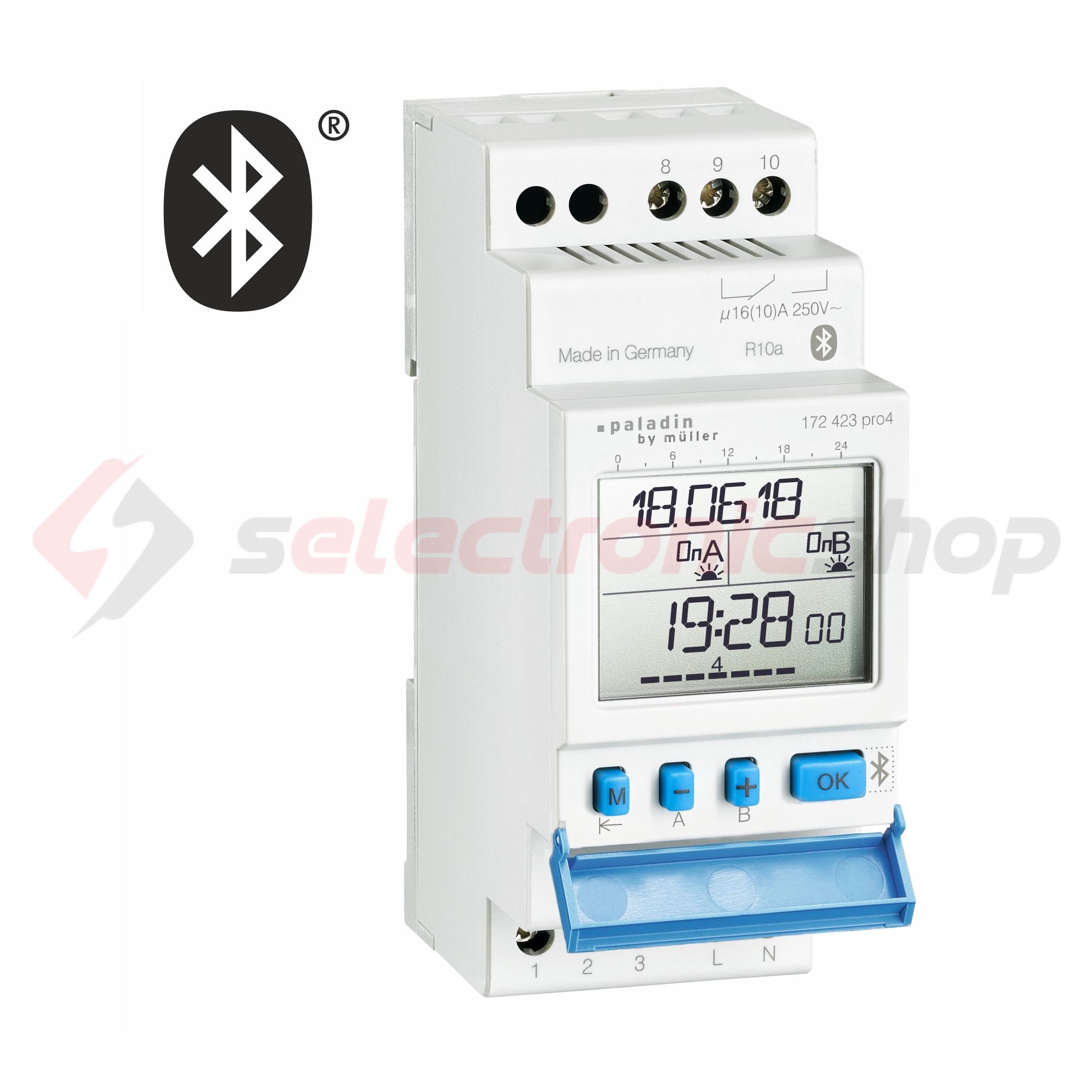 Kapcsolóóra digitális LCD bluetuth napi heti asztro 2 váltó 16A 172 423 pro4 Paladin Hugo Müller - 172423