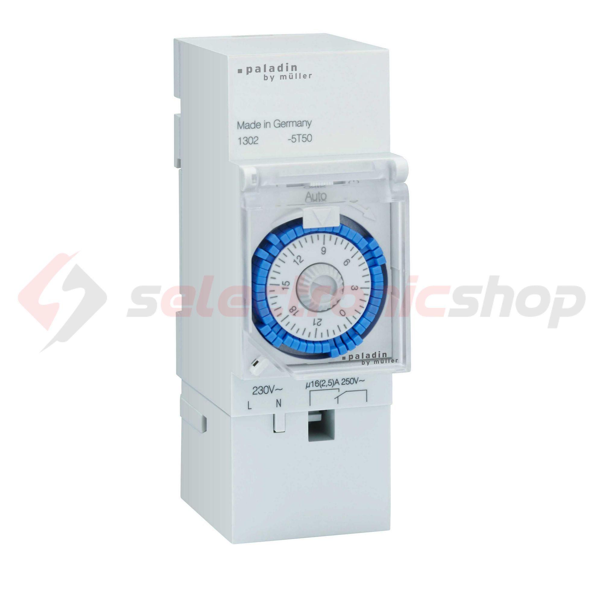 Kapcsolóóra sorolható analóg 2000W kvarc 1csatorna napi 2M 16A 151 220 Paladin Hugo Müller - 151220