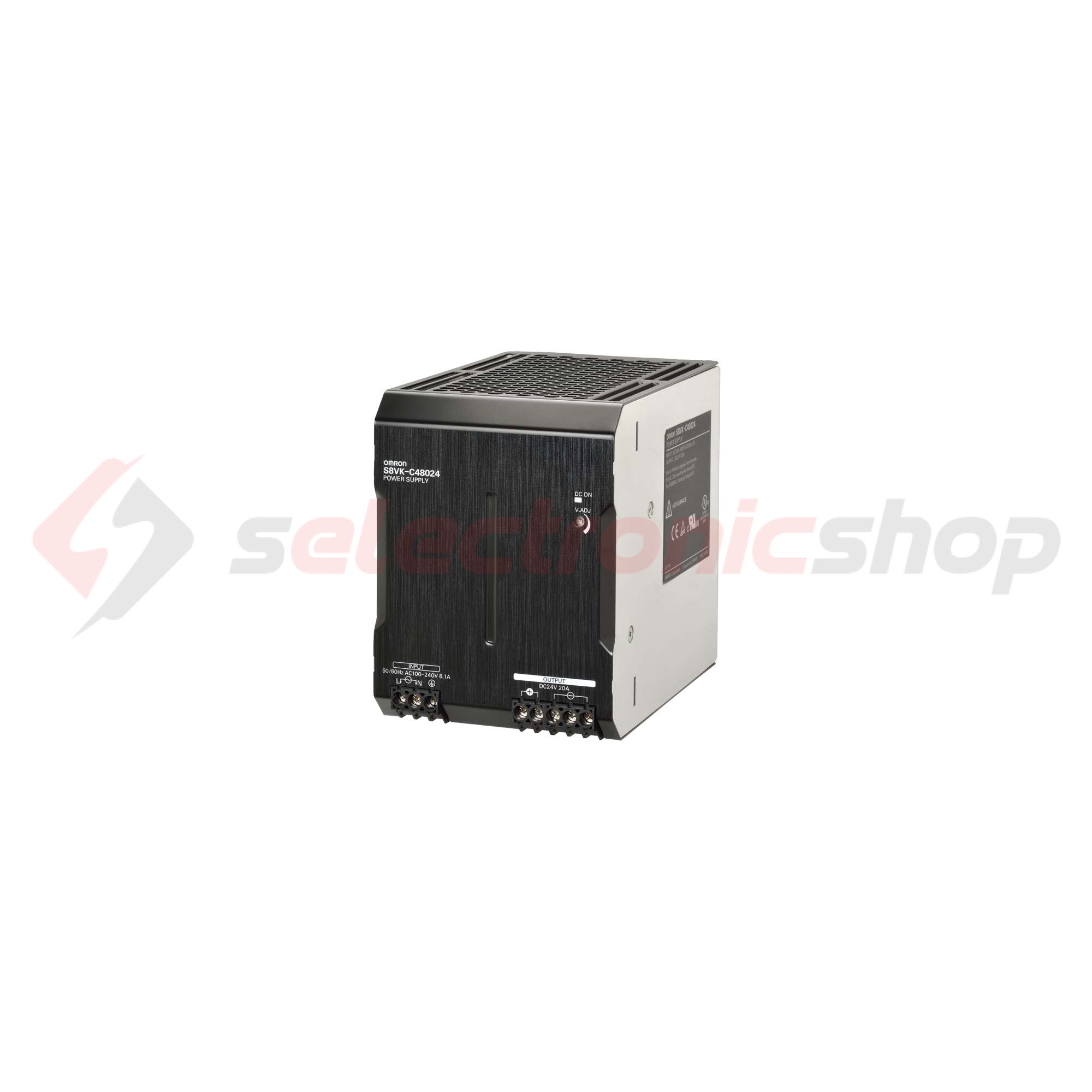 Kapcsolóüzemű DC tápegység 100-240VAC-be 90-350VDC-be 24VDC-ki 20A-ki 480W S8VK-C48024 OMRON - 375669