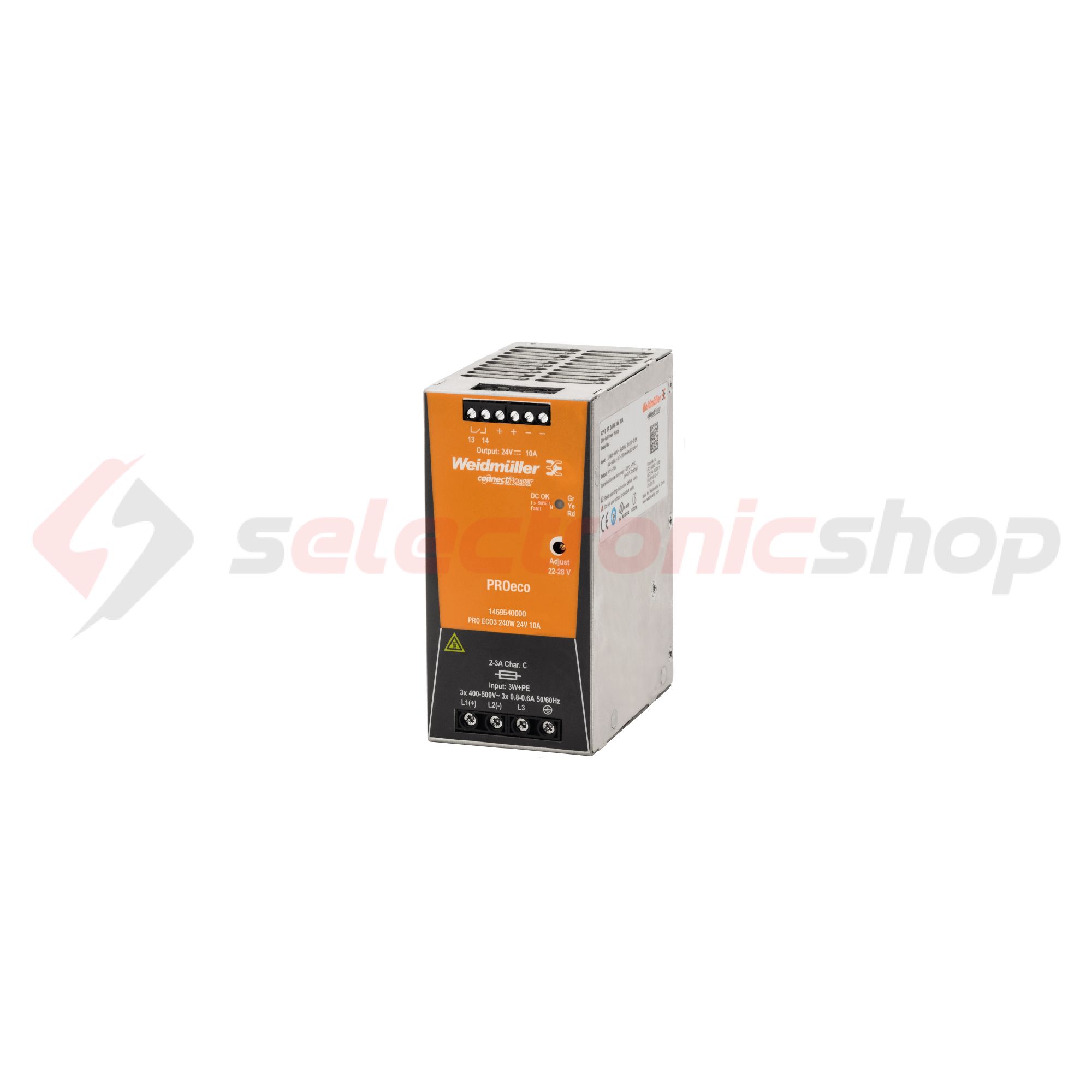 Kapcsolóüzemű DC tápegység 320-575VAC-be 450-800VDC-be 24VDC-ki PRO ECO3 240W 24V 10A Weidmüller - 1469540000