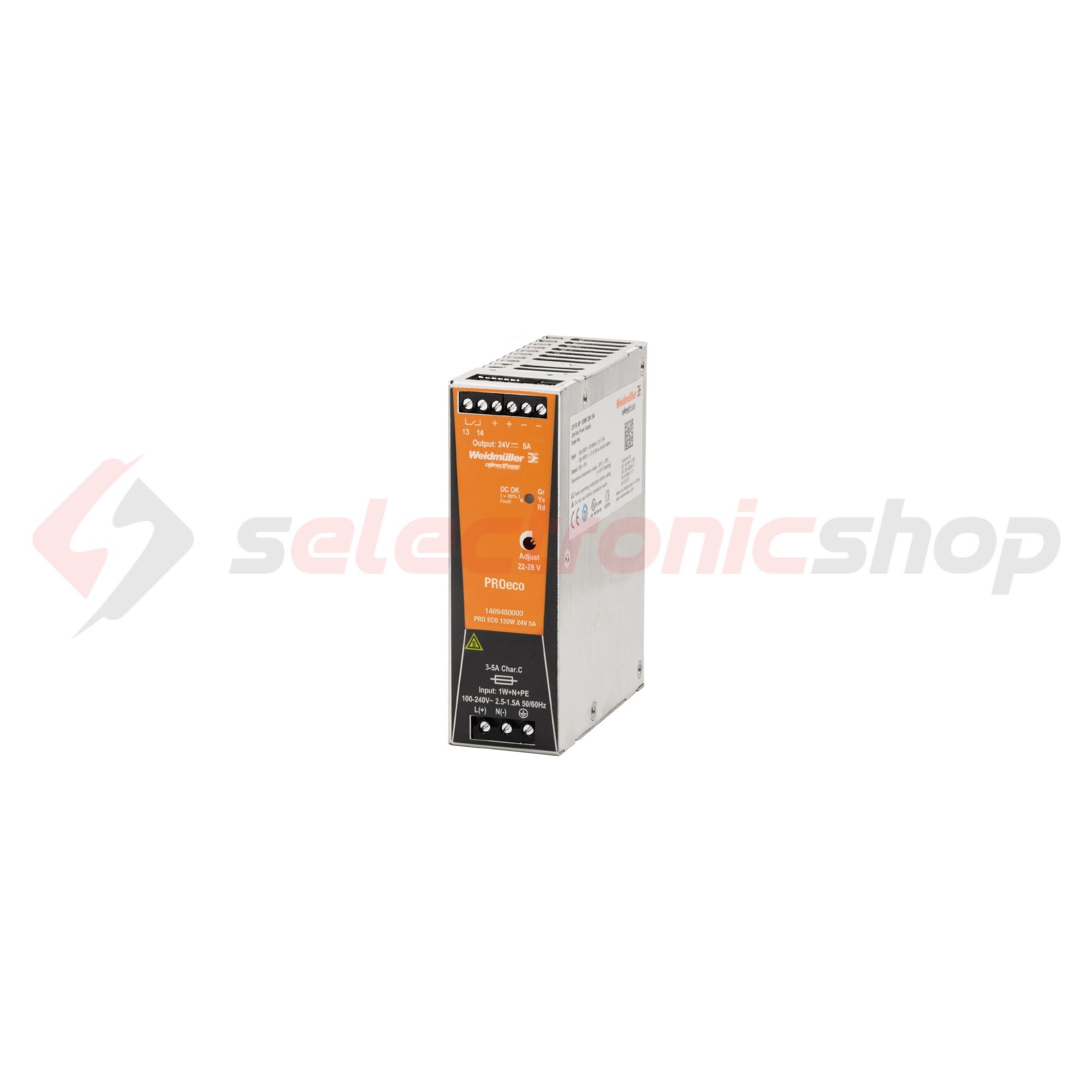 Kapcsolóüzemű DC tápegység 85-264VAC-be 80-370VDC-be 24VDC-ki 120W PRO ECO 120W 24V 5A Weidmüller - 1469480000